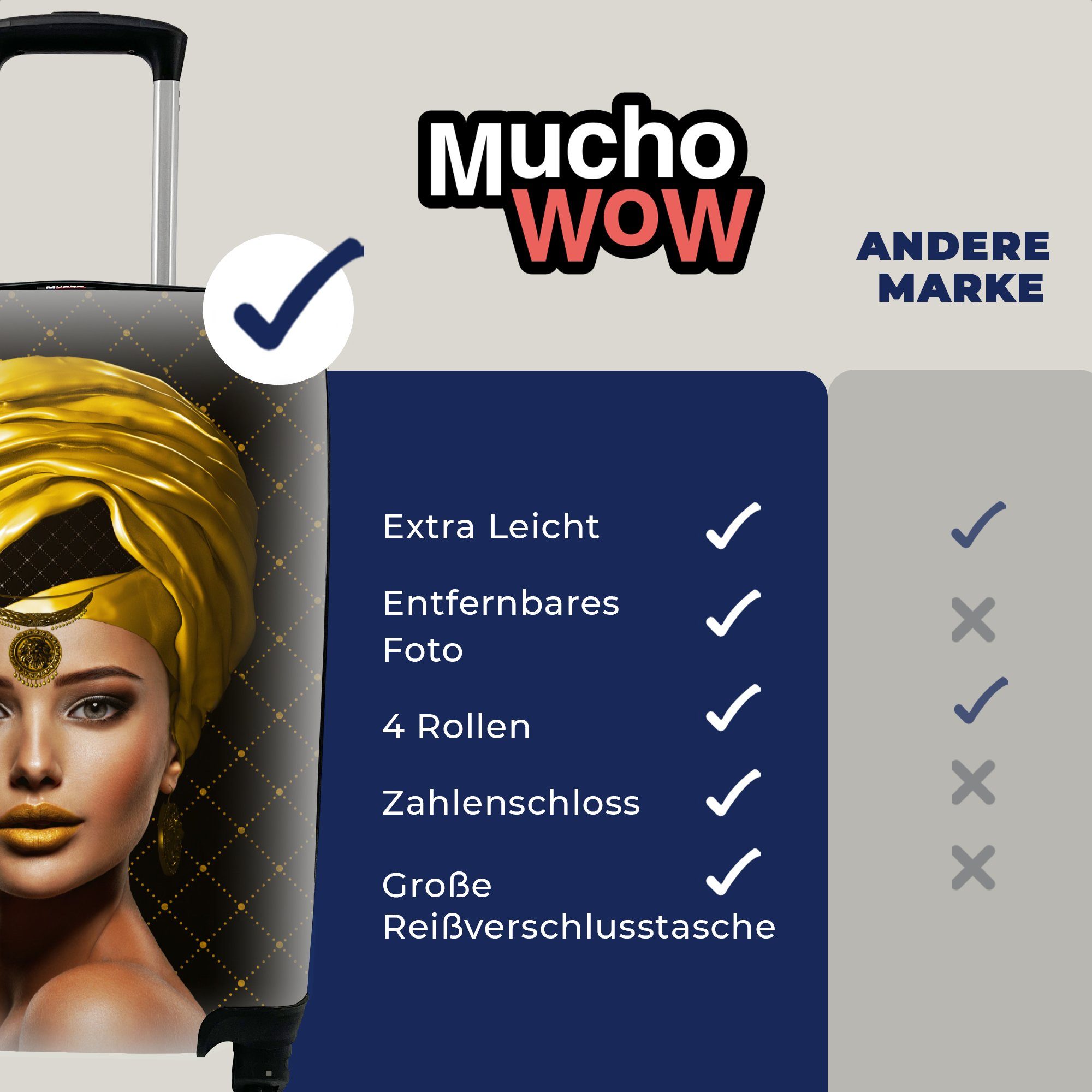 MuchoWow Handgepäckkoffer Frau - Farben Rollen, Gelb, mit 4 Reisetasche Handgepäck - rollen, Reisekoffer Trolley, für Ferien