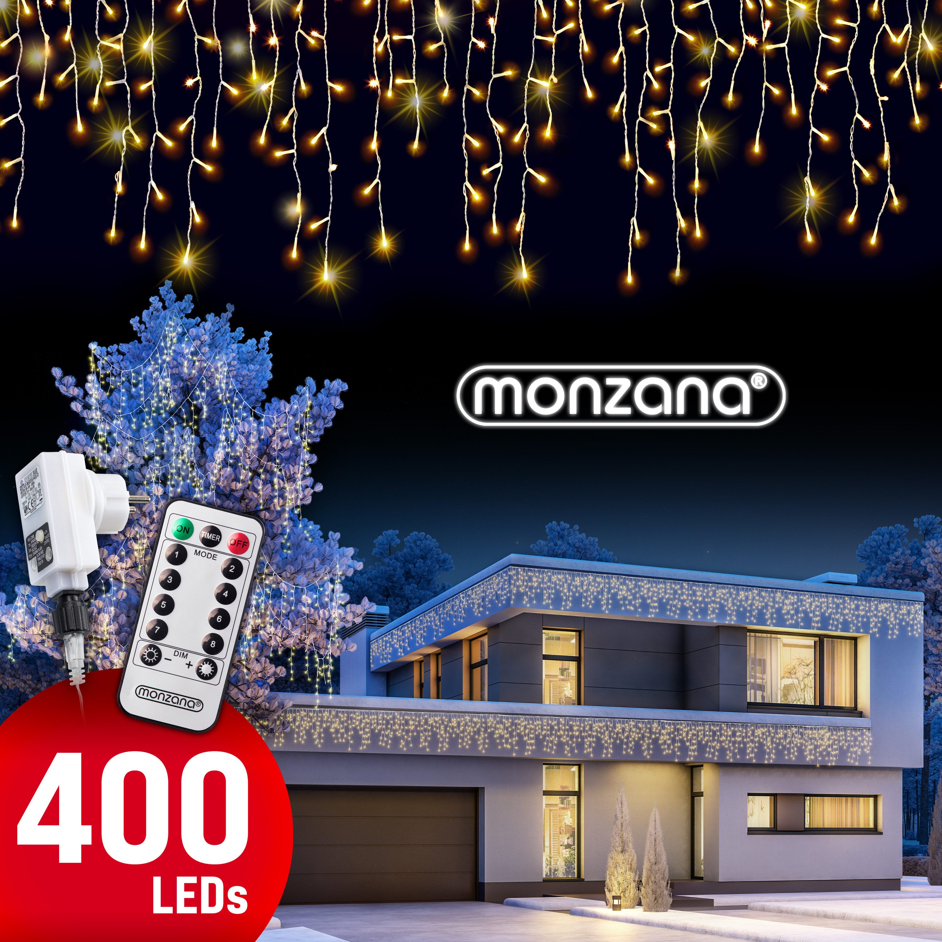 monzana Lichterkette, Regenlichterkette Fernbedienung 15m 400 LED warmweiß günstig online kaufen
