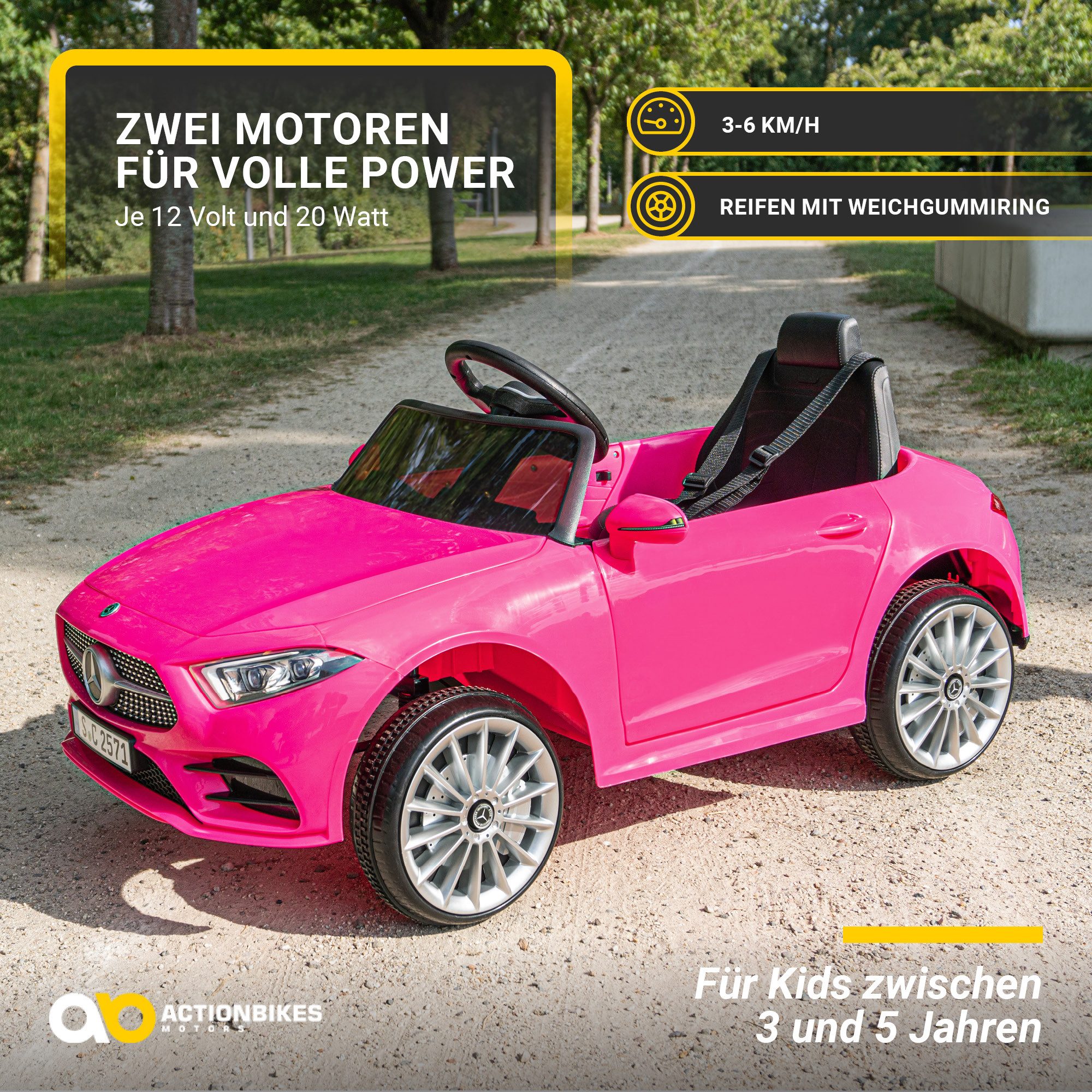 Actionbikes Motors Elektro-Kinderauto Kinderfahrzeug Mercedes CLS 350 Coupé Lizenziert 3-5 Jahre, Belastbarkeit 25 kg, (1-tlg), Kinder Spielzeug - Sicherheitsgurt - 2-Rad Antrieb - 3-6 Km/h