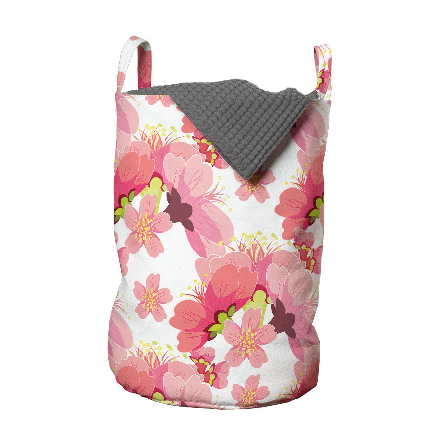 Abakuhaus Wäschesäckchen Wäschekorb mit Griffen Kordelzugverschluss für Waschsalons, Blumen Kirschblüten-Knospen-Muster