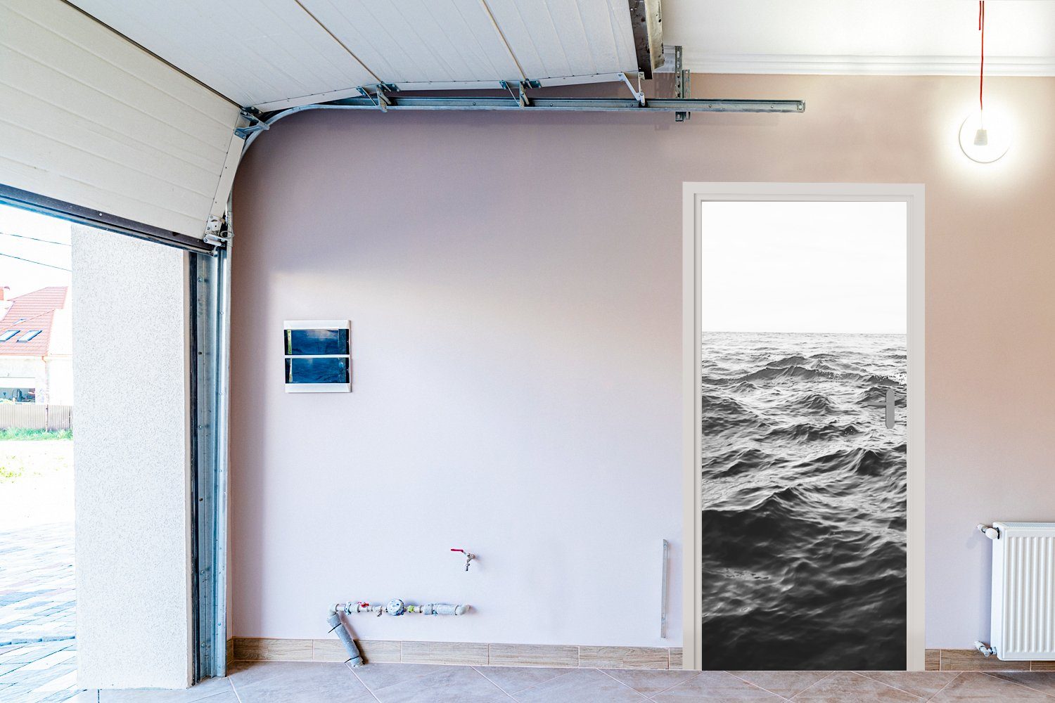 Meer Schwarz (1 - Wasser - für MuchoWow Türaufkleber, Matt, 75x205 St), - cm bedruckt, Natur und weiß, Türtapete Tür, Fototapete