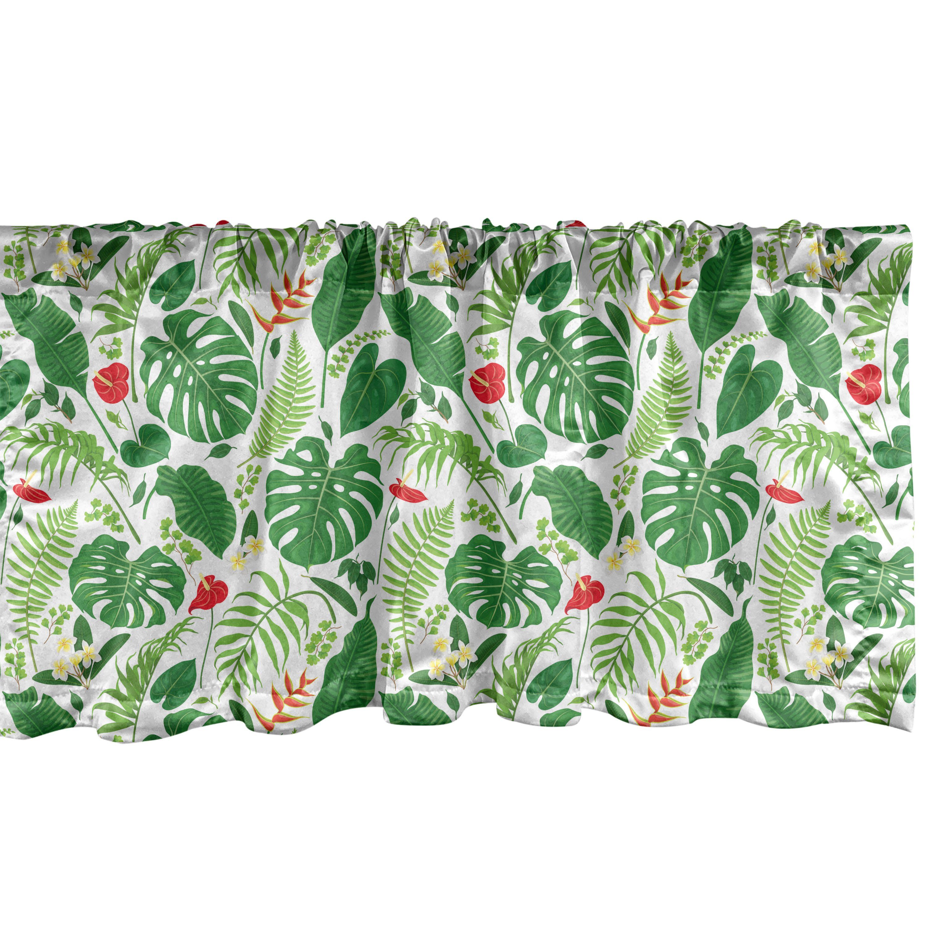 Scheibengardine Vorhang Volant für Küche Schlafzimmer Dekor mit Stangentasche, Abakuhaus, Microfaser, Botanisch Tropisch Flora