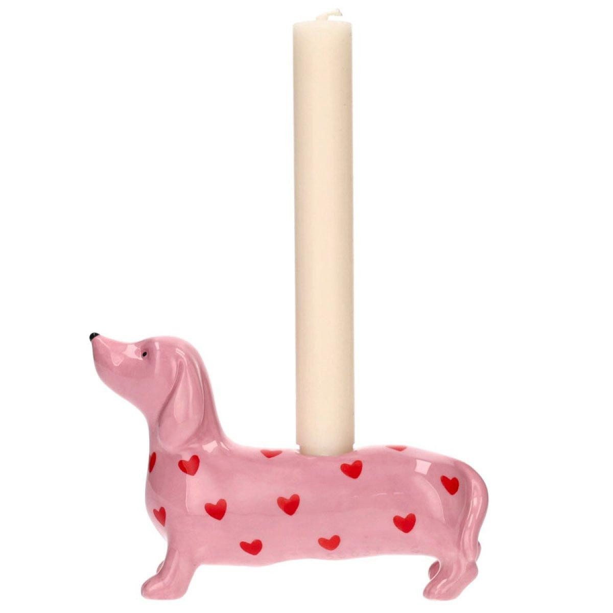 Giftcompany Kerzenhalter Kerzenleuchter Mignon Dackel mit Herzen Rosa