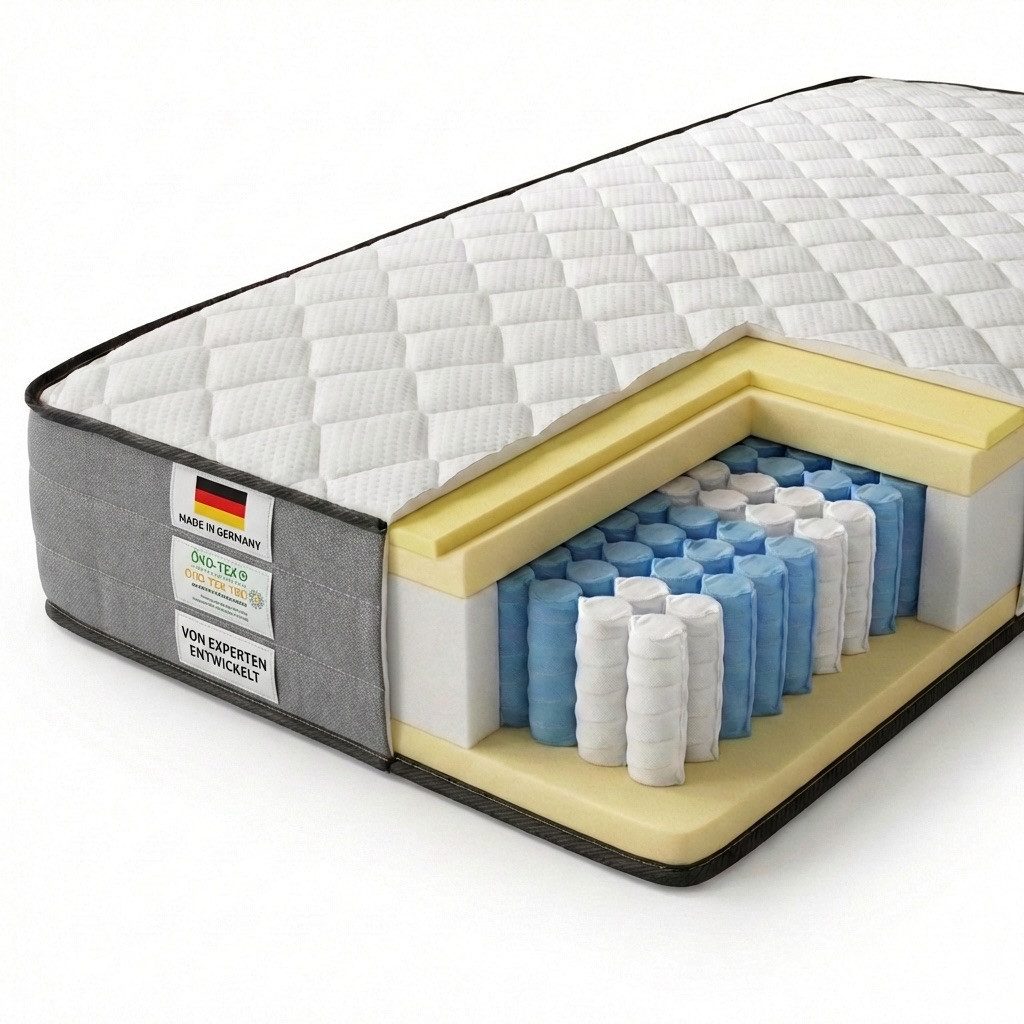 Taschenfederkernmatratze Hybridmatratze 90x200–180x200 cm Wendematratze H3/H4, KNERST, 25 cm hoch, 7-Zonen Federkernmatratze 140x200 Komfortschaum AirMesh 25 cm