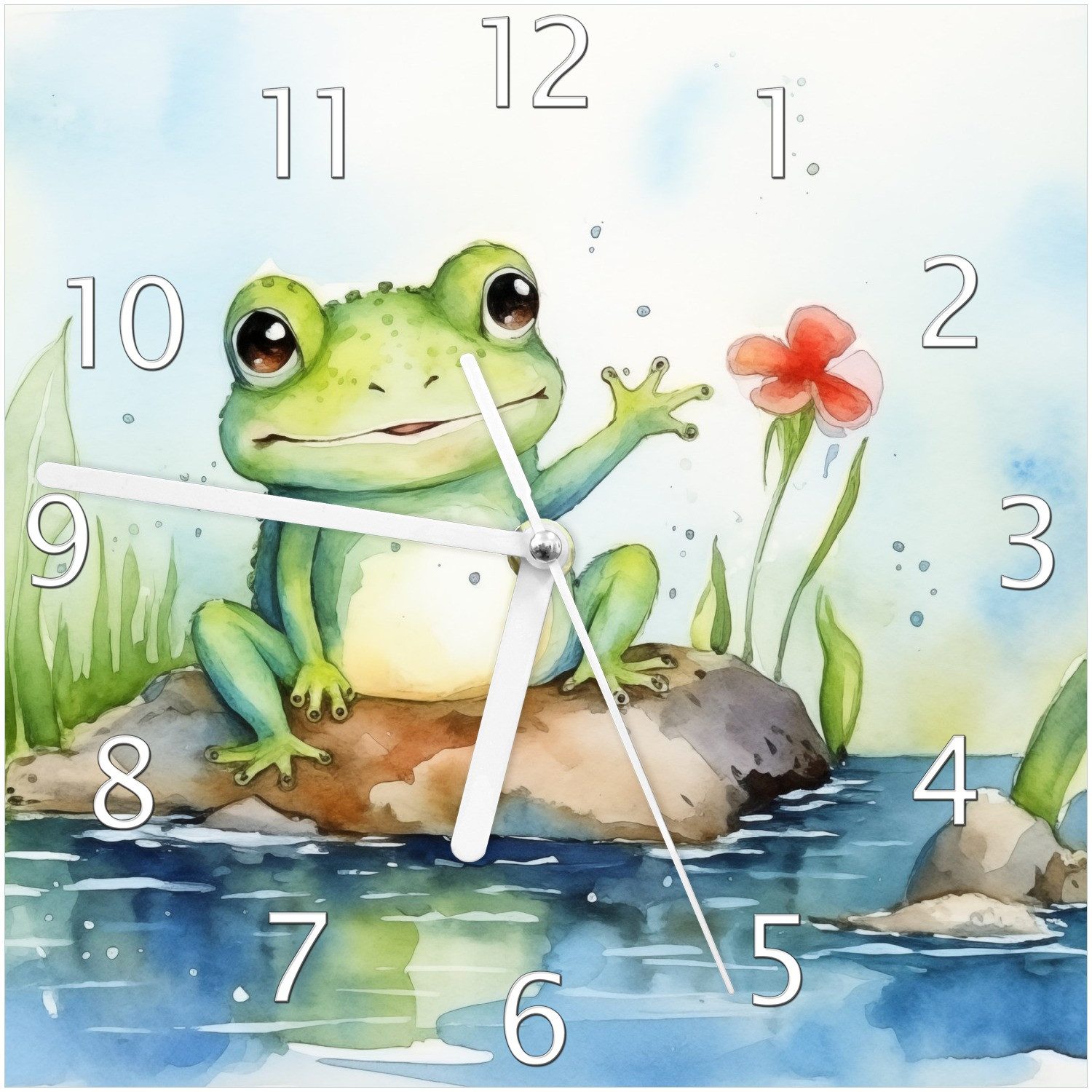Wallario Wanduhr Frosch in Aquarell (Glasuhr) günstig online kaufen