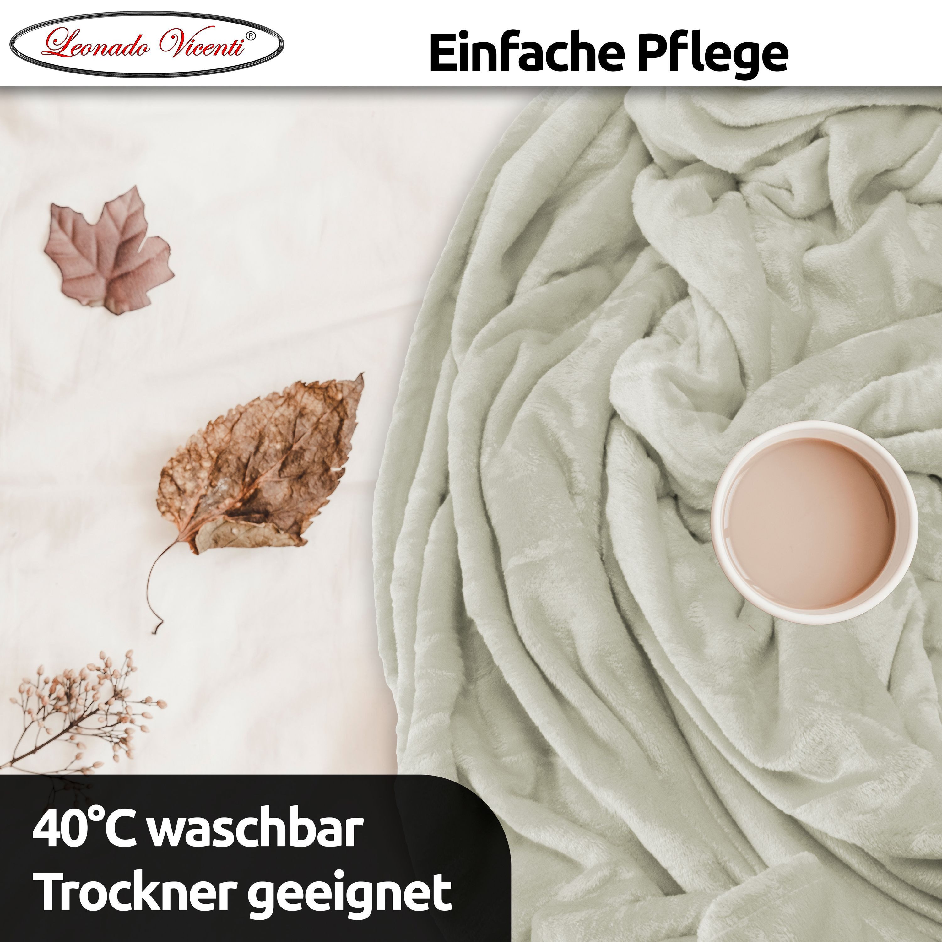 Wohndecke kuschelig warm 150x200, 220x240 oder 270x230, Leonado Vicenti, Kuscheldecke flauschig weich, Einfarbig
