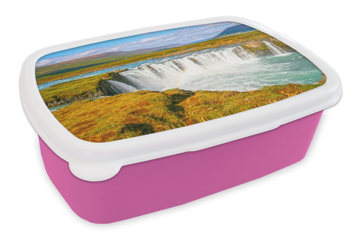 MuchoWow Lunchbox Wasserfall - Wasser - Natur, Kunststoff, (2-tlg), Brotbox für Erwachsene, Brotdose Kinder, Snackbox, Mädchen, Kunststoff rosa | Lunchboxen