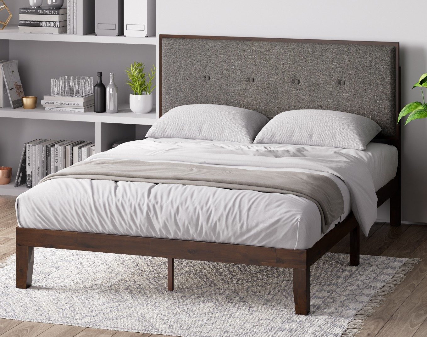 ZINUS Massivholzbett Moiz 160x200cm mit gepolstertem Kopfteil (Packung, 1-tlg), Einfache Montage