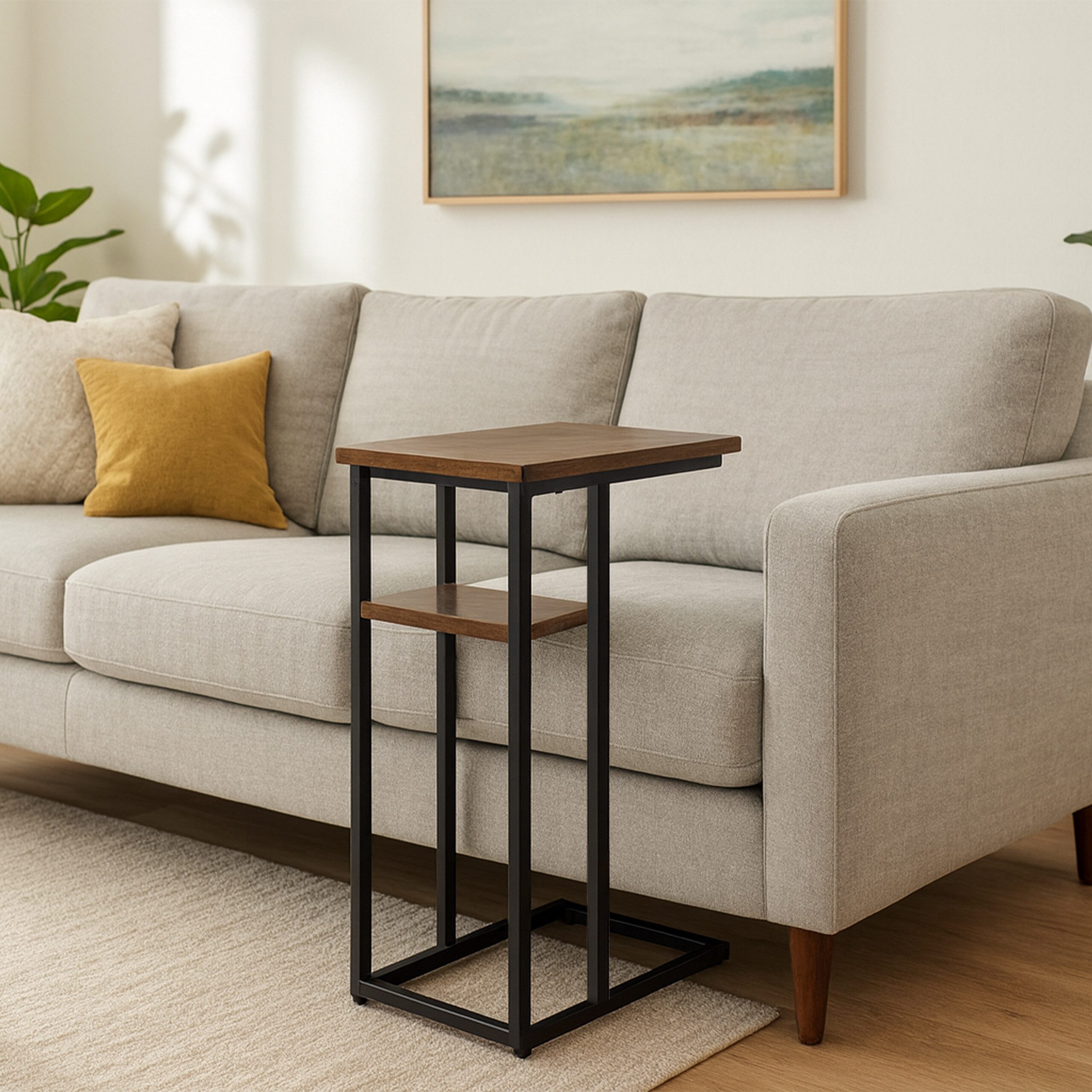 relaxdays Beistelltisch mit 2 Ablage, Industrial-Schwarz günstig online kaufen