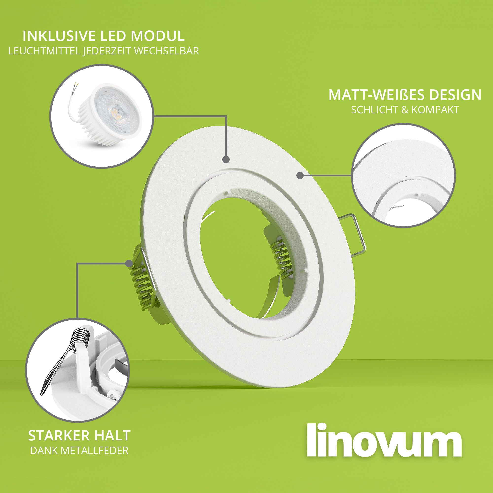 linovum LED Einbaustrahler 10x Einbauspot mit LED neutralweiss 5W Deckeneinbaustrahler Lampe Spot, Neutralweiß