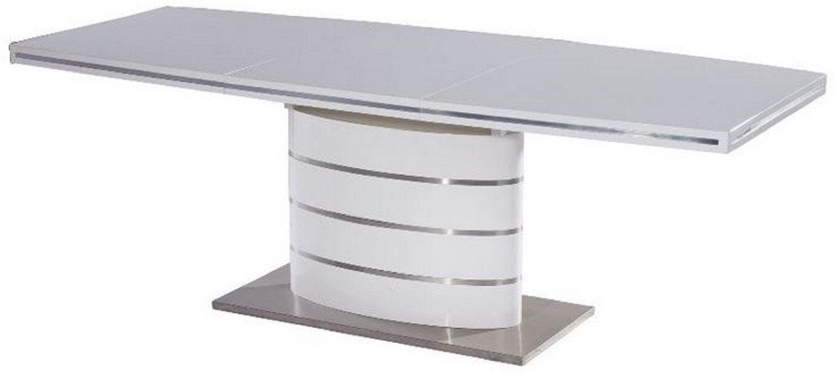 Casa Padrino Esstisch Luxus Esstisch Weiß / Silber 160-220 x 90 x H. 77 cm - Moderner Ausziehbarer Esszimmertisch - Luxus Küchen Möbel