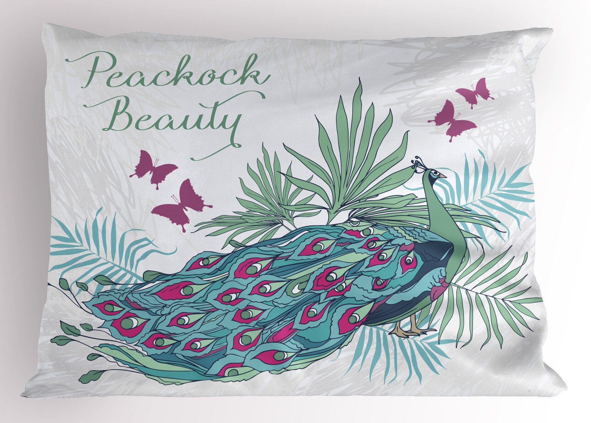 Kissenbezüge Dekorativer Standard Stück), (1 Kissenbezug, King Feder Size Gedruckter Beauty-Beschriftung Peacock Abakuhaus