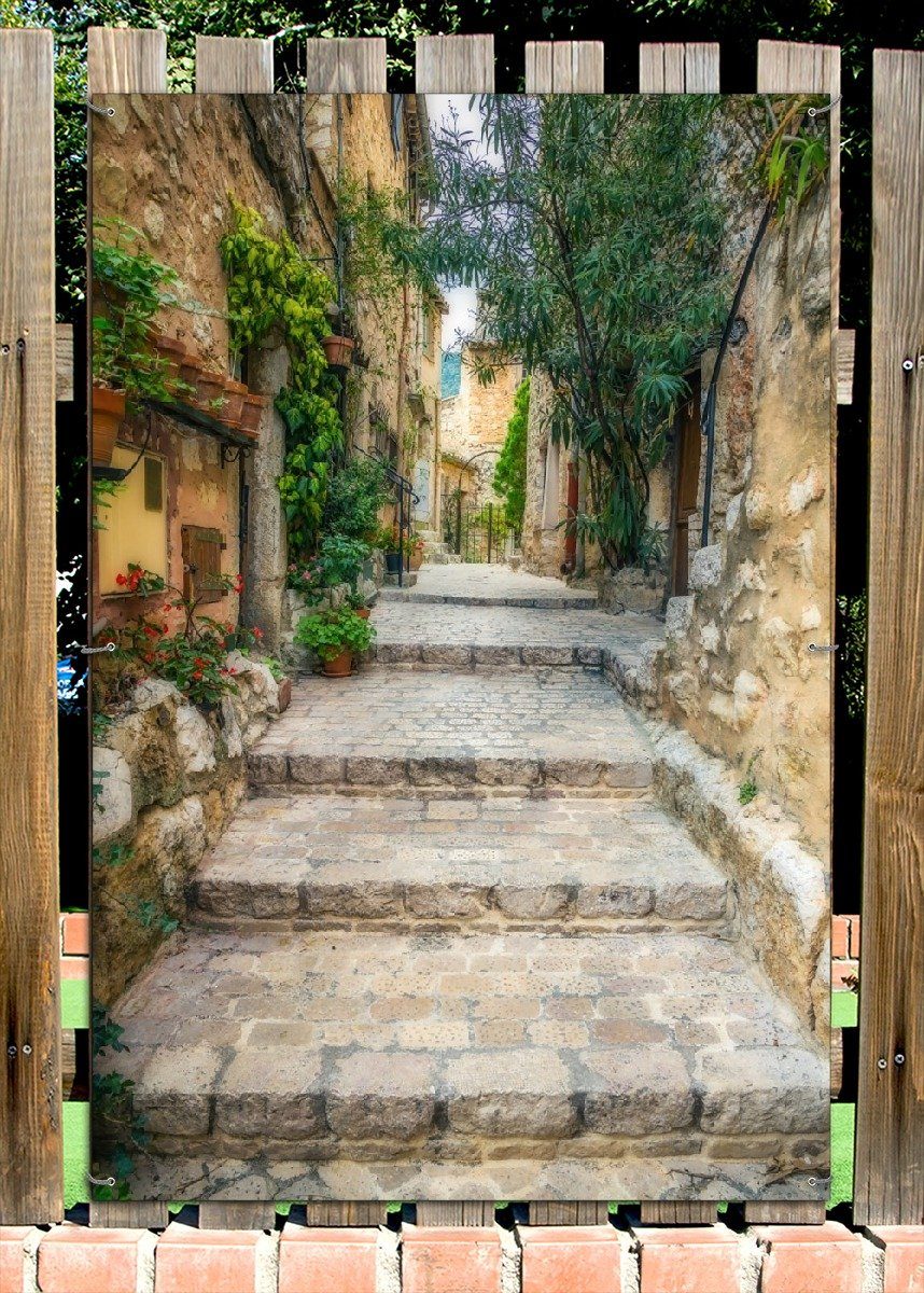 Wallario Sichtschutzzaunmatten Alte steinerne Gasse in Südfrankreich