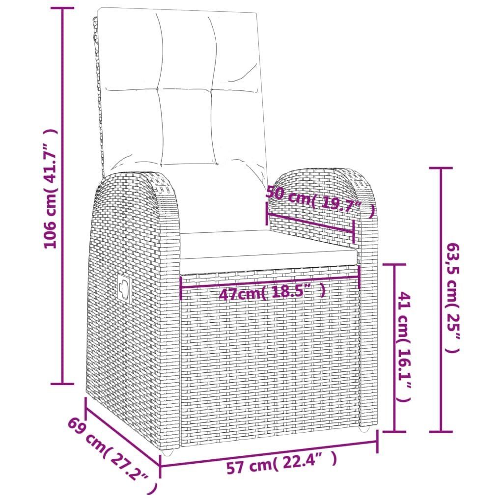 vidaXL Gartenstuhl 3-tlg. Garten-Essgruppe mit Schwarz Rattan (1 Kissen St) Poly