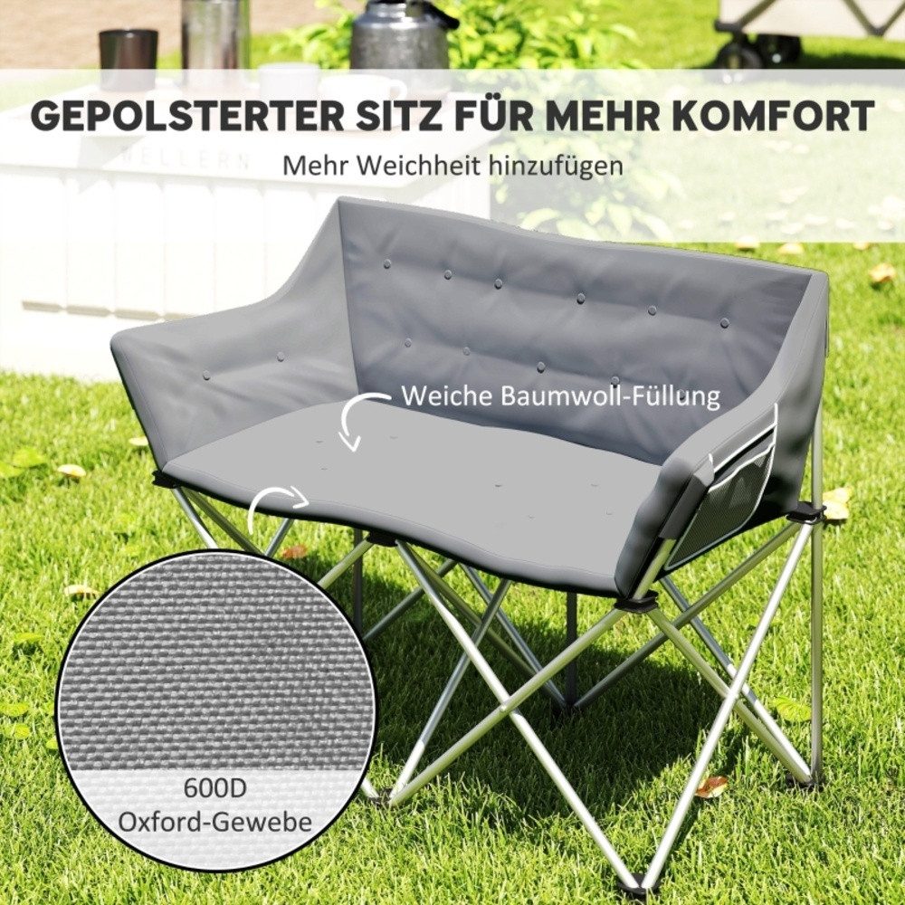 CHICFURN Campingstuhl Faltbarer 2-Sitzer Klappstuhl, gepolstert, mit Seitentaschen (Packung, 1 St), Mit Tragetasche, bis 240 kg belastbar, für Garten, Outdoor, Strand