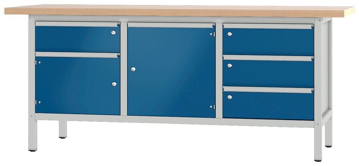 PADOR Werkbank 243, S 31 85,5x200 grau/blau cm Höhe/Länge