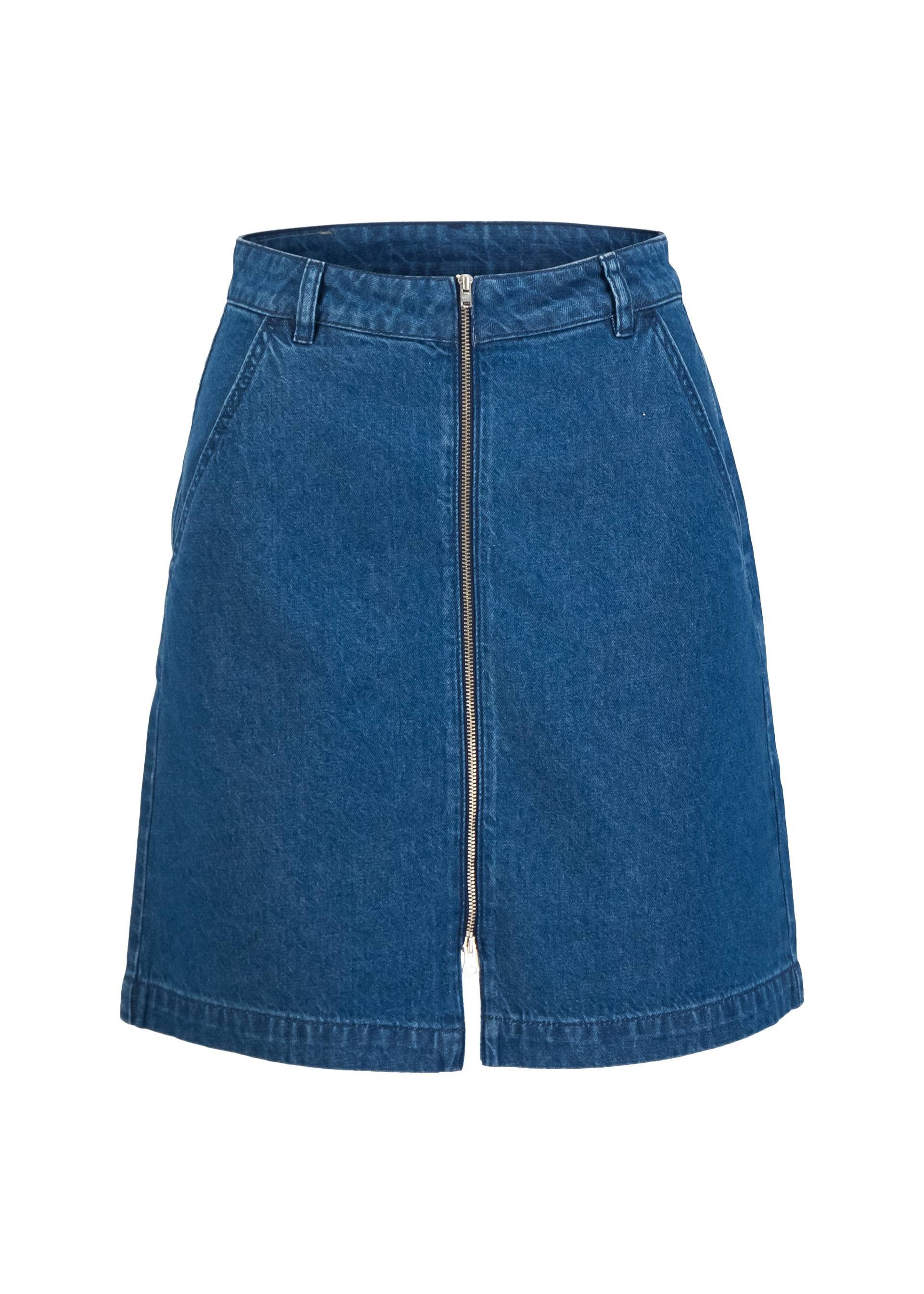 Blutsgeschwister Jeansrock - Jeansrock Damen - knielanger Denim Rock - Rock mit Reißverschluss -