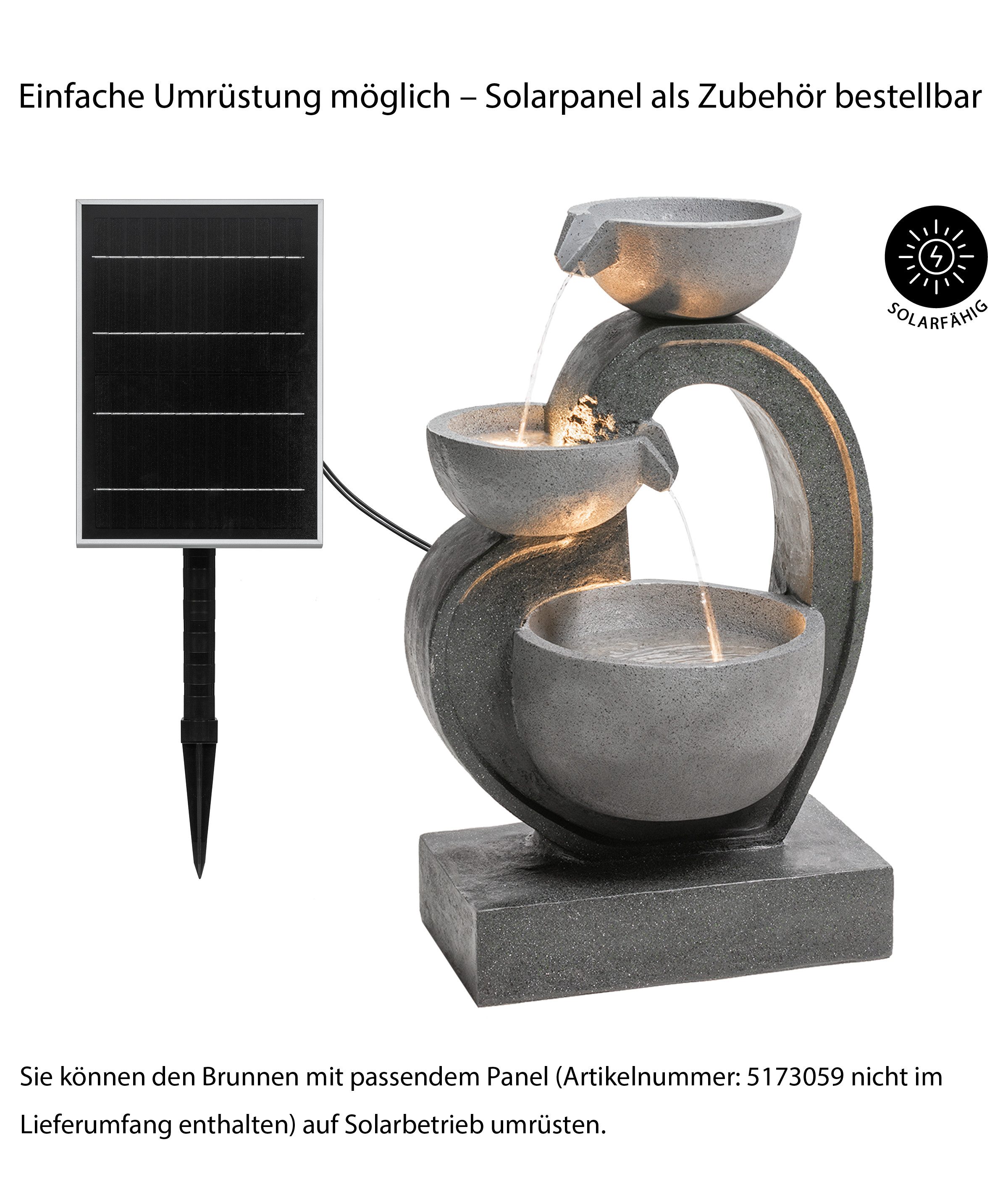 Dehner Gartenbrunnen Heart mit LED, solarfähig, 72.5 x 45.5 x 32.5 cm, Polyresin, 45,5 cm Breite, romantisches Kunststein-Wasserspiel inkl. Beleuchtung, Pumpe und Trafo