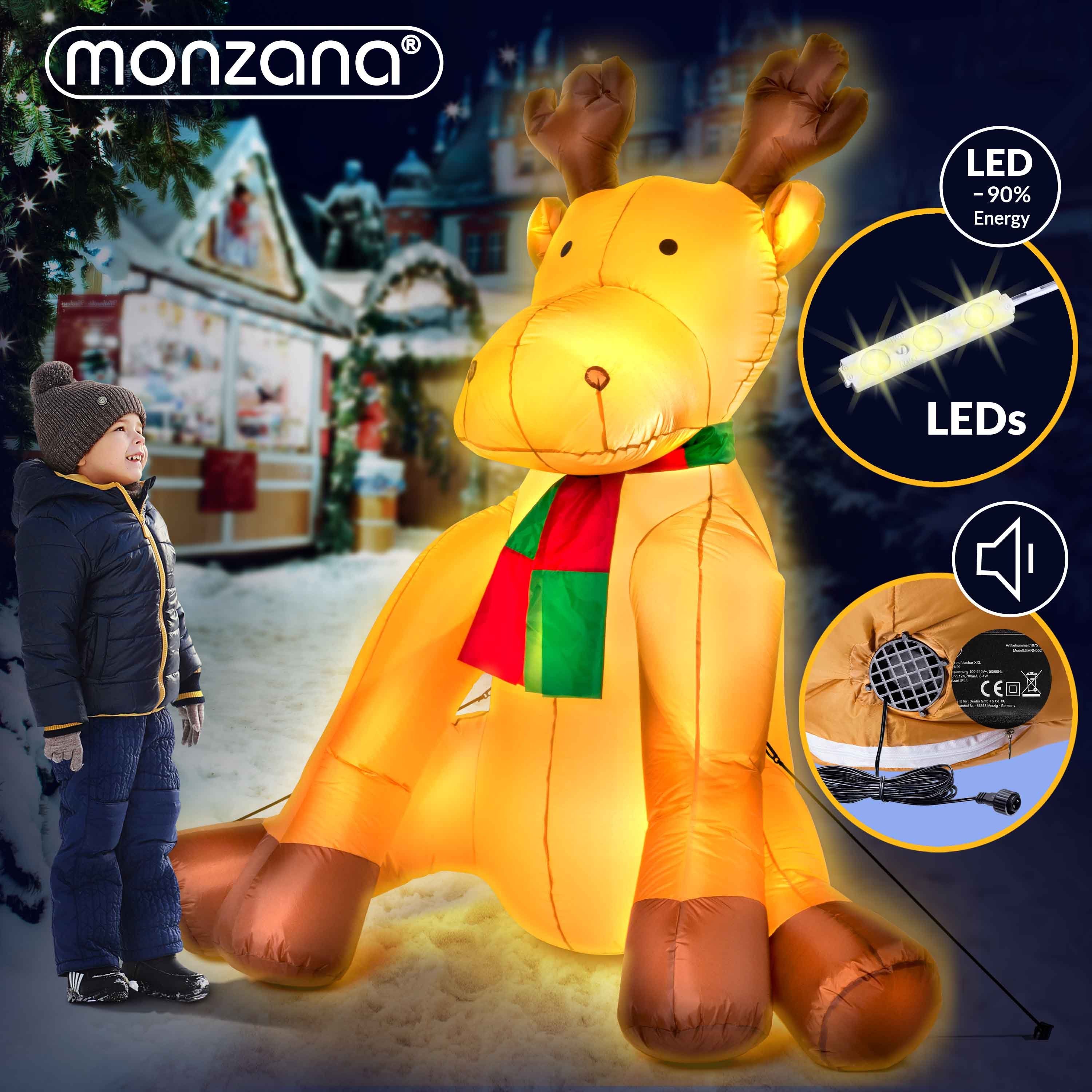180cm Aufblasbares Rentier Befestigungsmaterial monzana Tierfigur, IP44 LED Beleuchtet