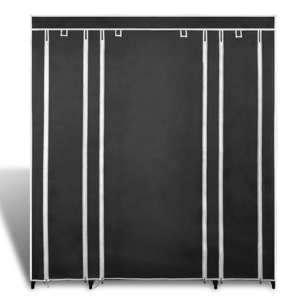 Fächern Kleiderstangen Schwarz mit vidaXL Kleiderschrank Stoffschrank 45×150×176 cm