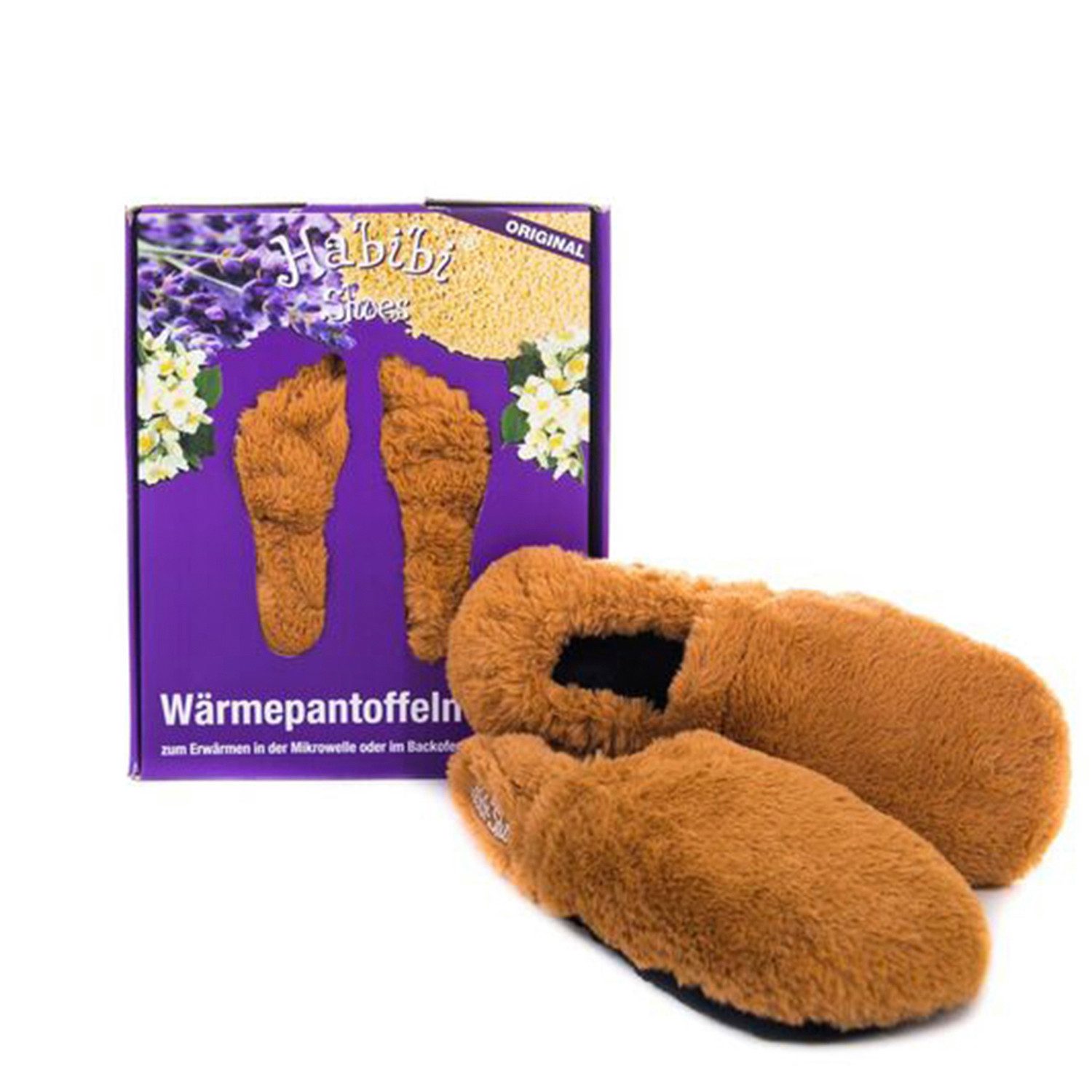 Habibi Plush Habibi Wärmeschuhe caramel Gr L (EUR41-45) Mikrowelle/Ofen Hüttenschuhe (1 Paar Wärme-Hausschuhe, 1 Paar Wärmeschuhe)