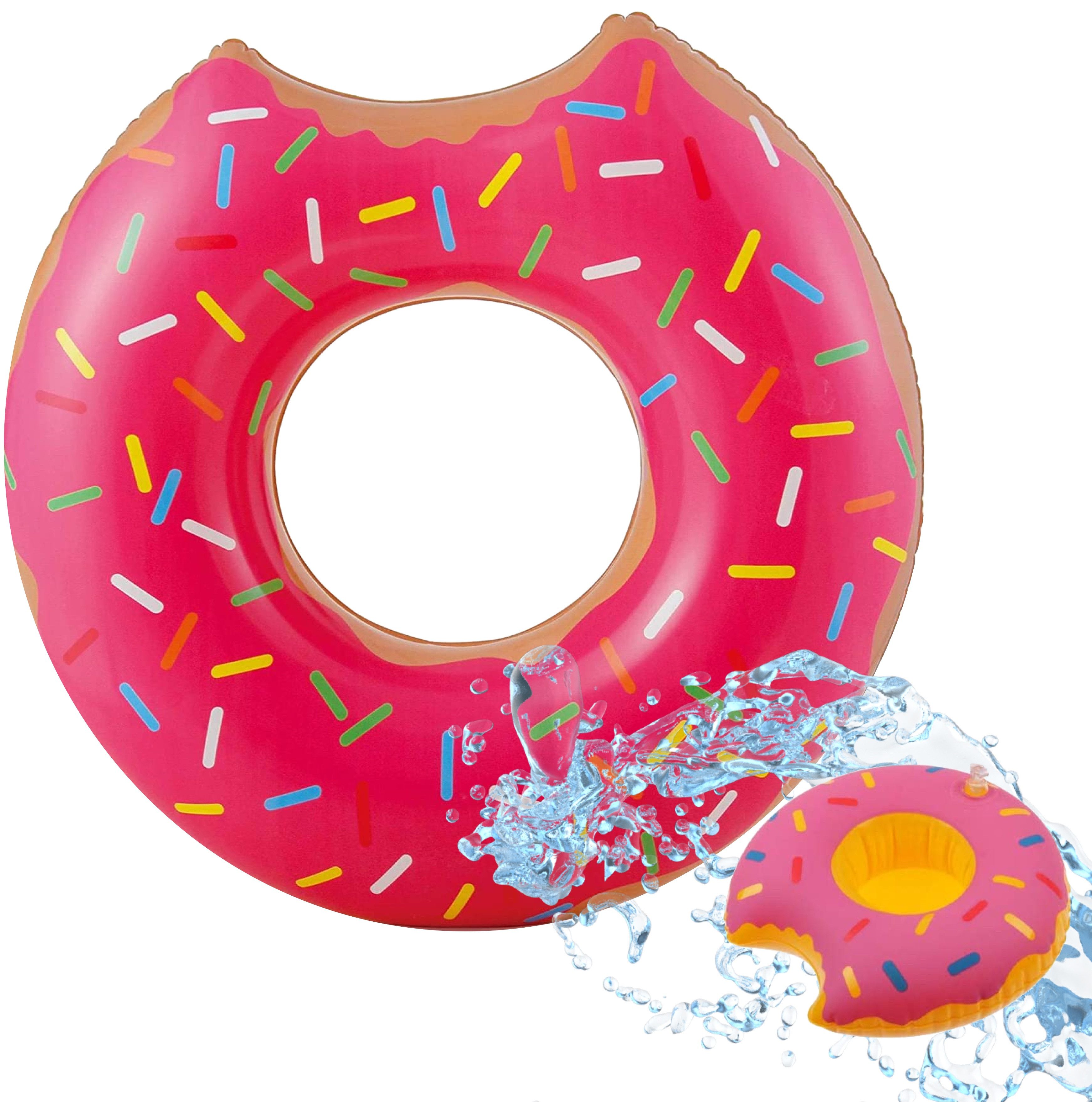 Outdoorn Schwimmreifen Donut Schwimmring mit 1x Getränkehalter aufblasbar - 120 cm (Set)