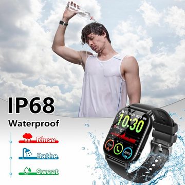 Csasan Damen's und Herren's IP68 Wasserdicht Fitness-Tracker Smartwatch (1,85 Zoll, Android/iOS), mit Puls-Schlaf-Monitor Schrittzähler Bluetooth Anrufe, 112+Sportmodi