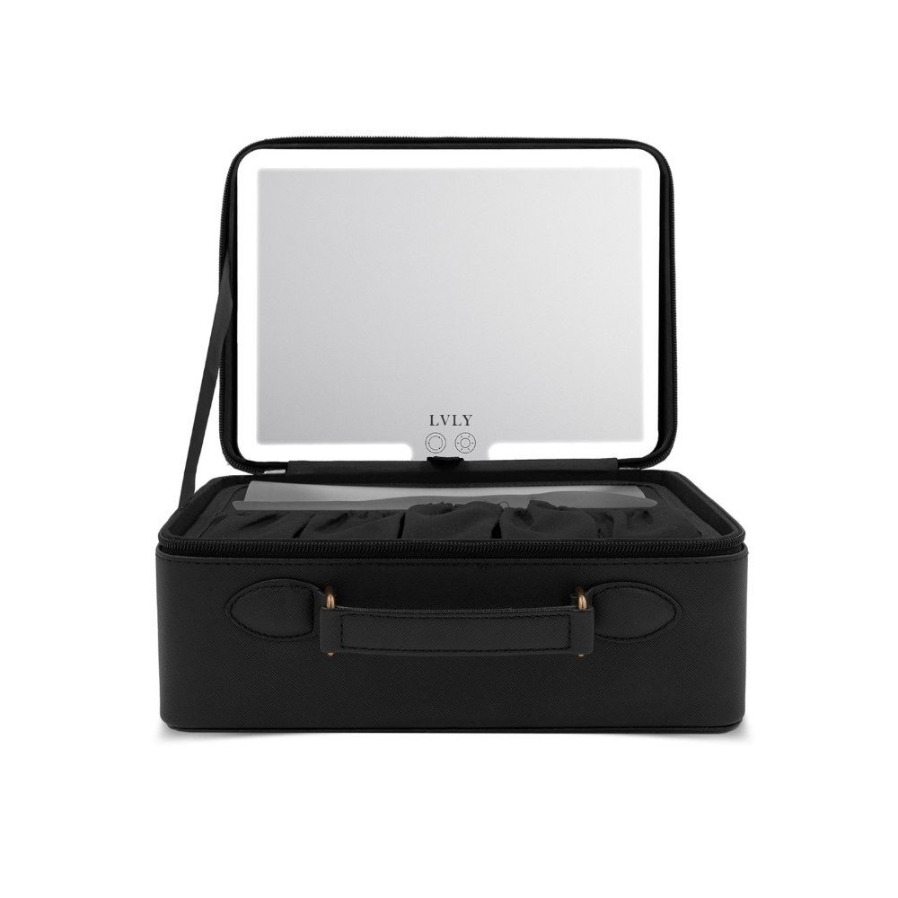 LVLY Schmink-Koffer mit LED-Spiegel ca. 26 x 20 x 11 cm, inkl. Bürste & USB - C - Kabel, Schminktasche, Schminkkoffer, Organazier, Kosmetiktasche