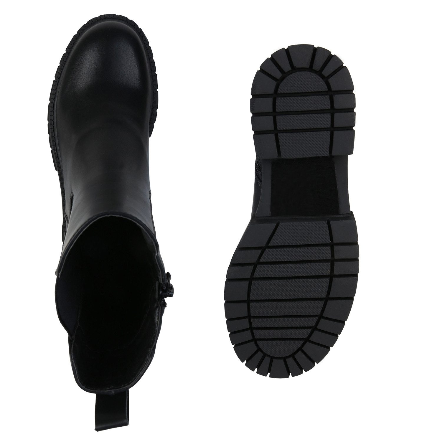 VAN HILL 837673 Plateaustiefelette Damen Stiefeletten Plateau Boots Stiefel Profil-Sohle