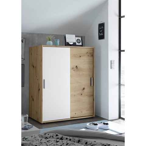 möbelando Kleiderschrank Case Moderner Kleiderschrank aus melaminbeschichteter Spanplatte in Artisan Eiche Nachbildung, Absetzung in Weiß mit 2 Holztüren und 1 Kleiderstange. Breite 102 cm, Höhe 127 cm, Tiefe 60 cm