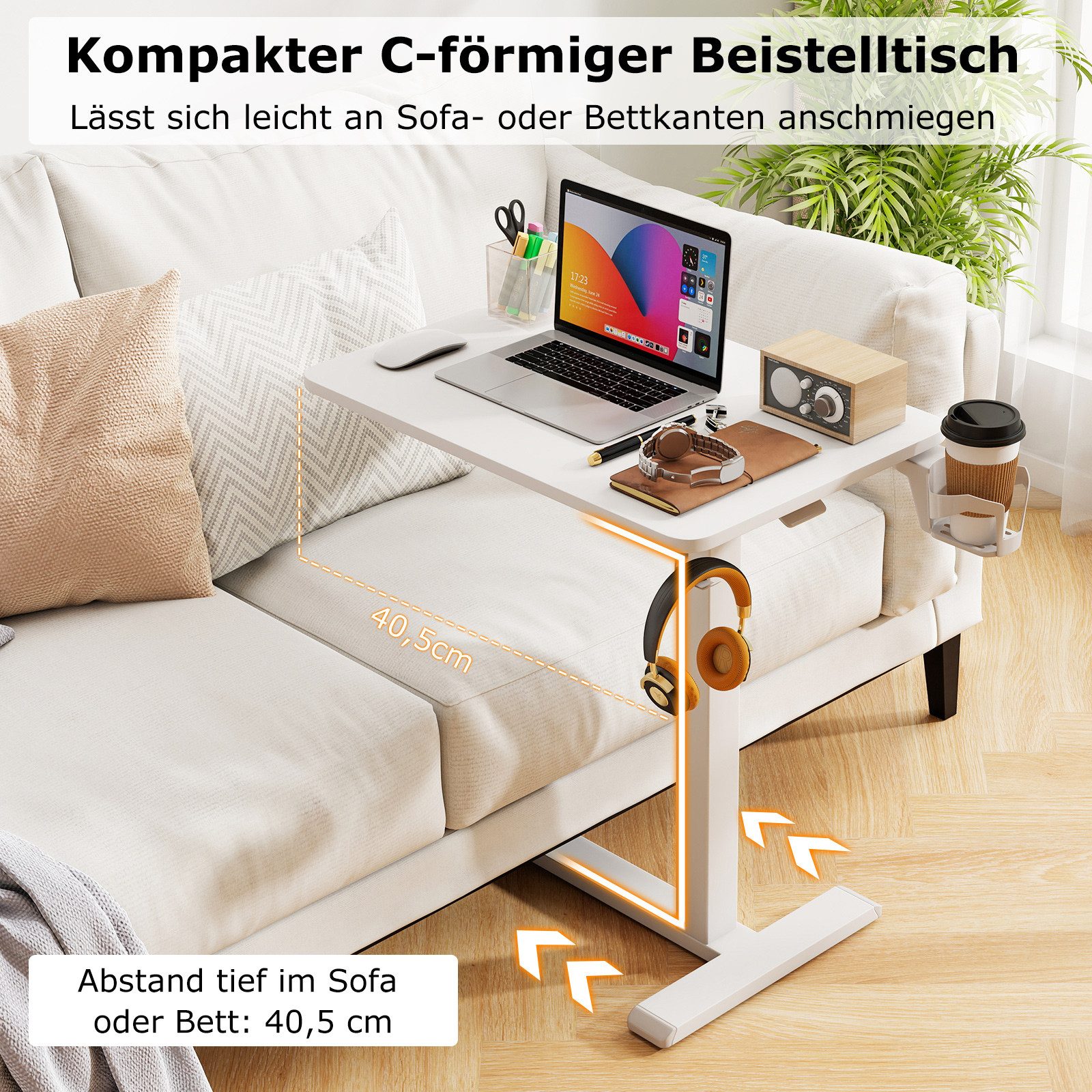 COSTWAY Laptoptisch, Beistelltisch für Bett mit Rollen, höhenverstellbar günstig online kaufen