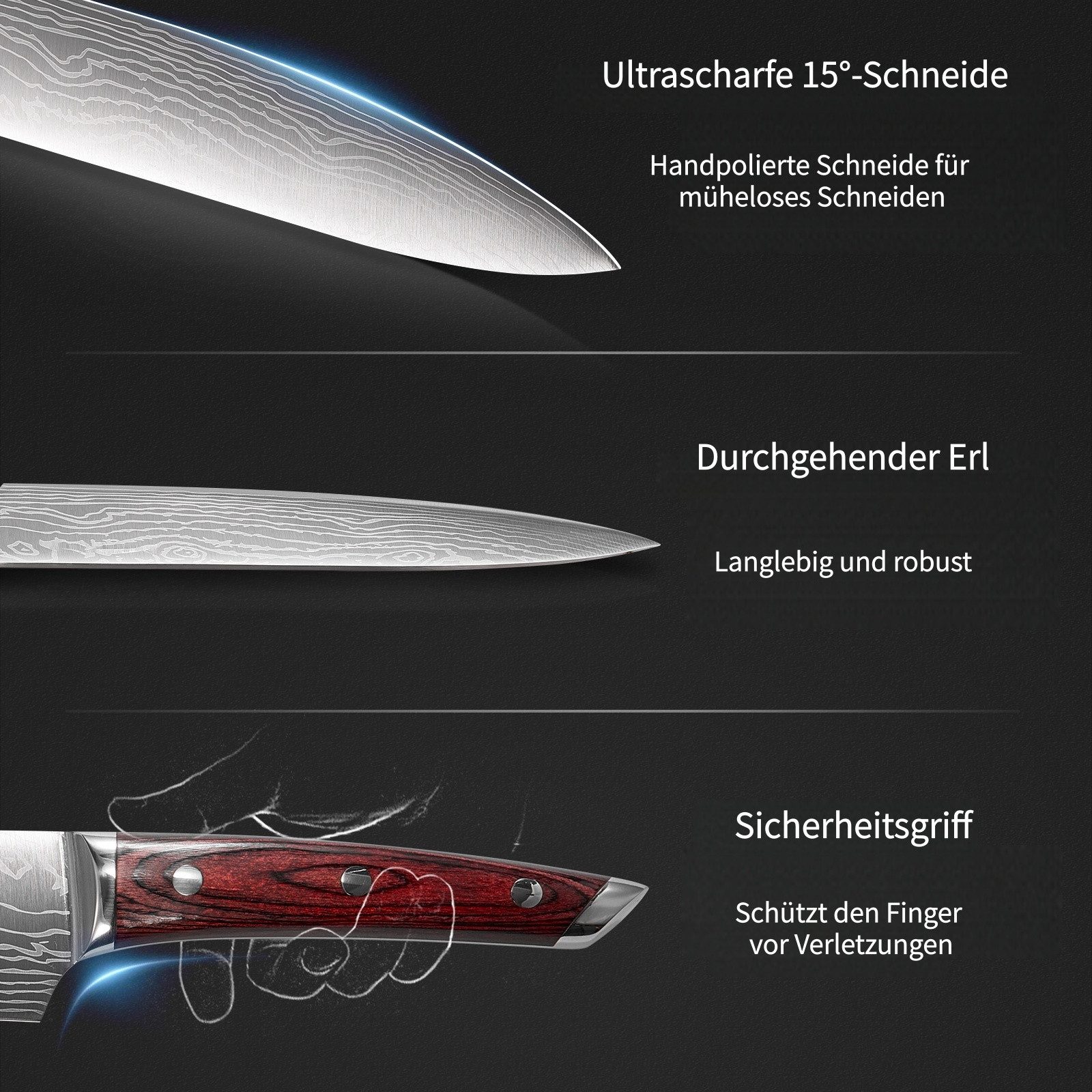 FOHERE Messer-Set 5-teilig Ultra Scharfes Küchenmesser Set, mit Geschenkbox (5-tlg)