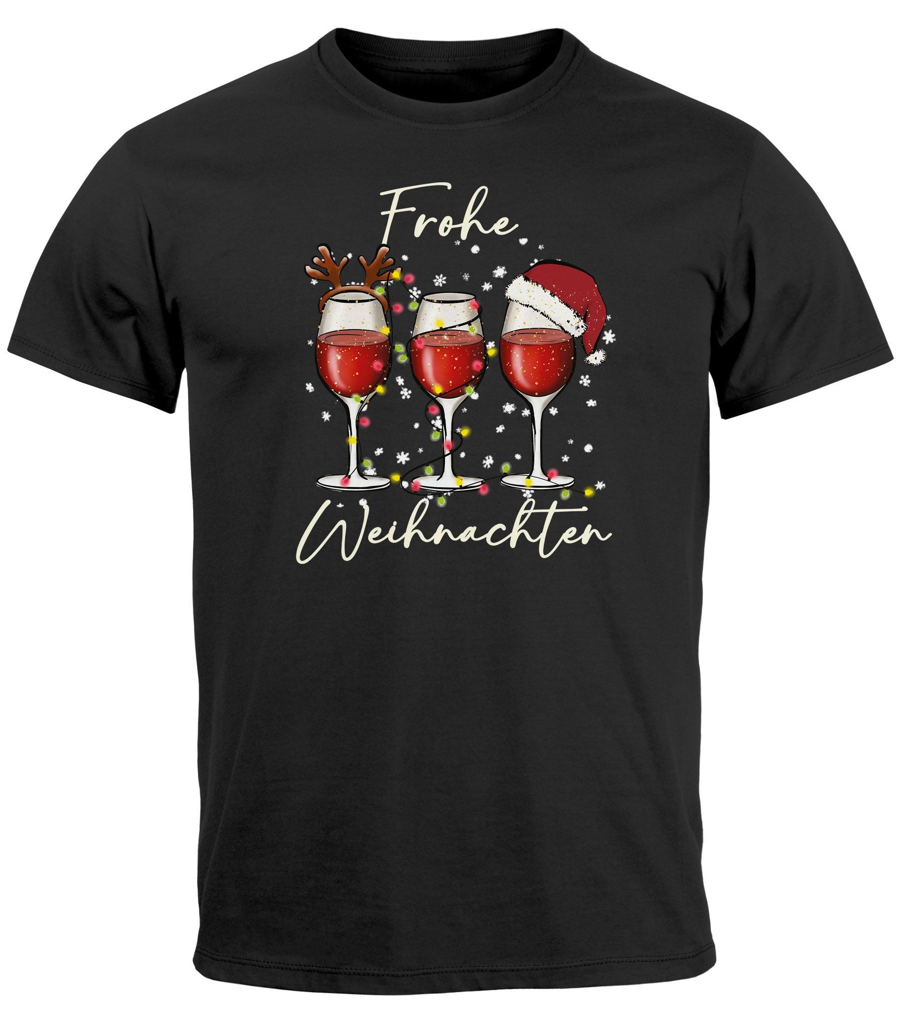 Print-Shirt Herren T-Shirt Weihnachten Printshirt Weingläser Wein Comic Design