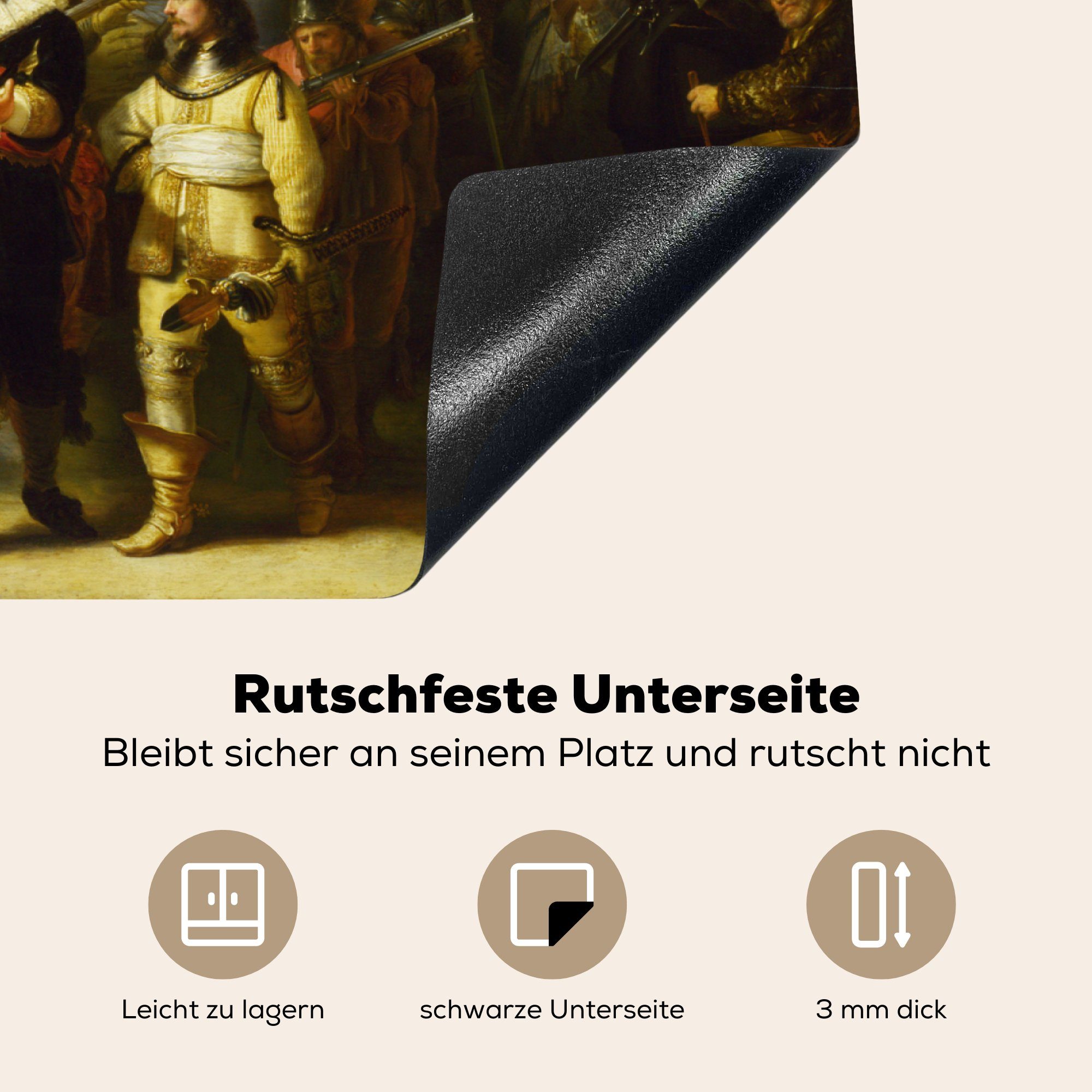 tlg), van Schutz Rembrandt Nachtwache - Rijn, Induktionskochfeld die für küche, (1 Vinyl, 71x52 Herdblende-/Abdeckplatte cm, Ceranfeldabdeckung MuchoWow Die