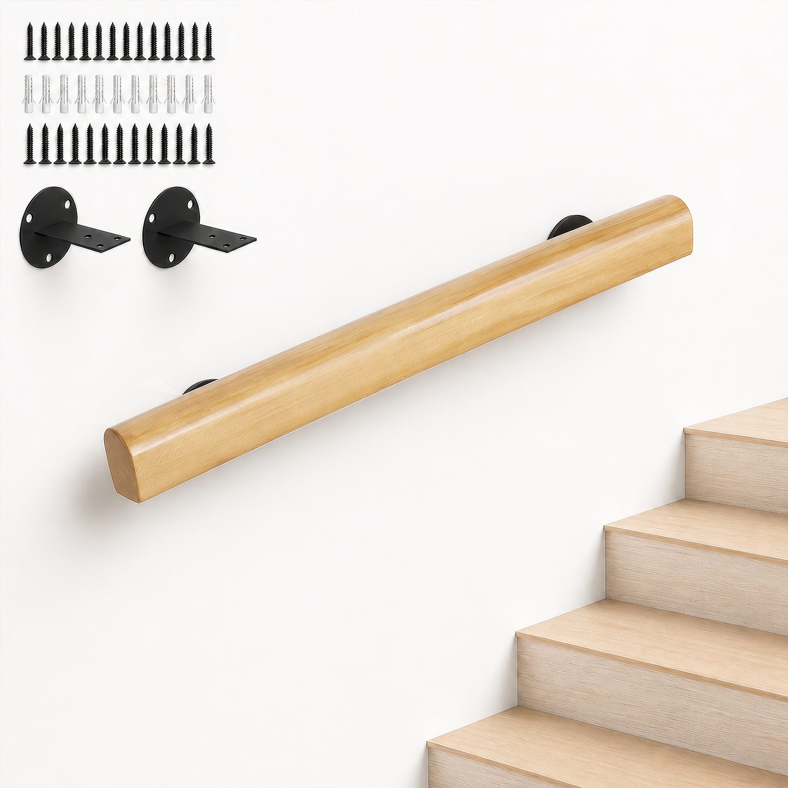 BlingBin Handlauf Treppengeländer Geländer Treppenhandläufe aus Holz 50/80/120cm, 50 cm Gesamtlänge, (1 Stück, 1 St., 50cm), Rutschfester Holzhandlauf Treppengeländer für Treppen Balkon