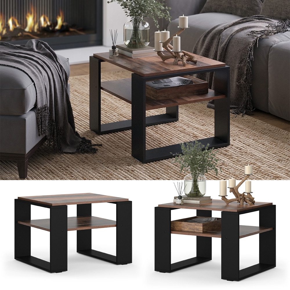 Vicco Couchtisch Helm, Antikholz/Schwarz, 65.6 x 55,8 cm mit Ablage günstig online kaufen