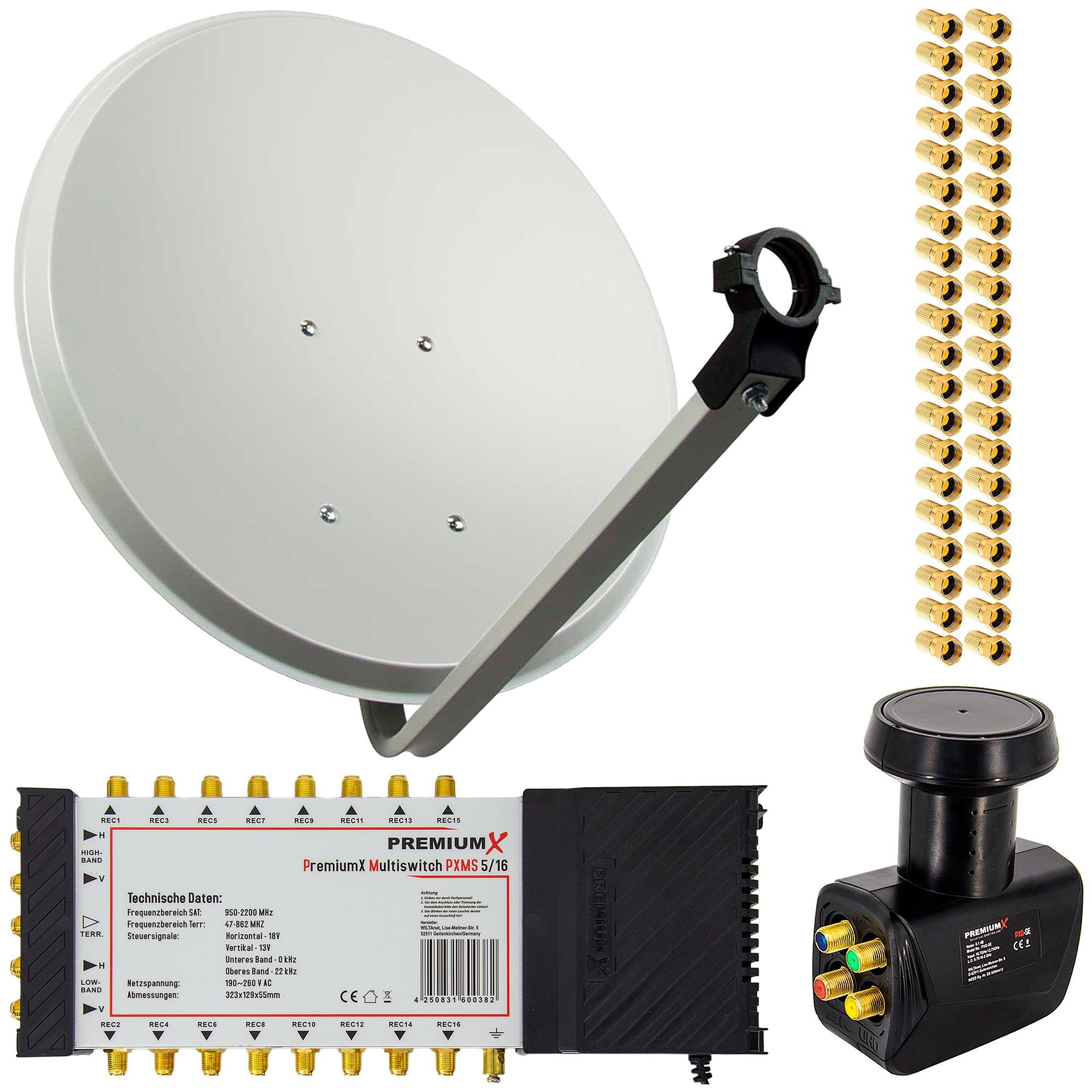 SAT Anlage 80cm Antenne Multischalter 5/16 LNB 40x F-Stecker SAT-Antenne