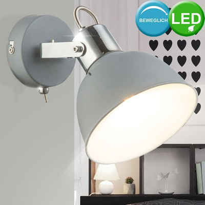 etc-shop LED Wandleuchte, Leuchtmittel inklusive, Warmweiß, Vintage Wand Leuchte verstellbar Wohn Zimmer Retro Spot Lampe grau im-