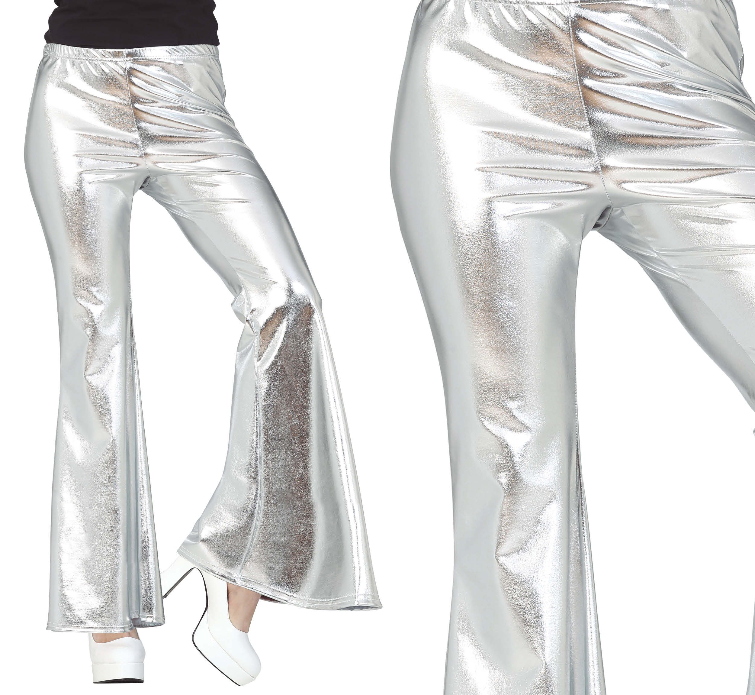 Fiestas Guirca Kostüm, 70er Disco Schlaghose Silber Retro Stil Karneval Vintage Glamour Party