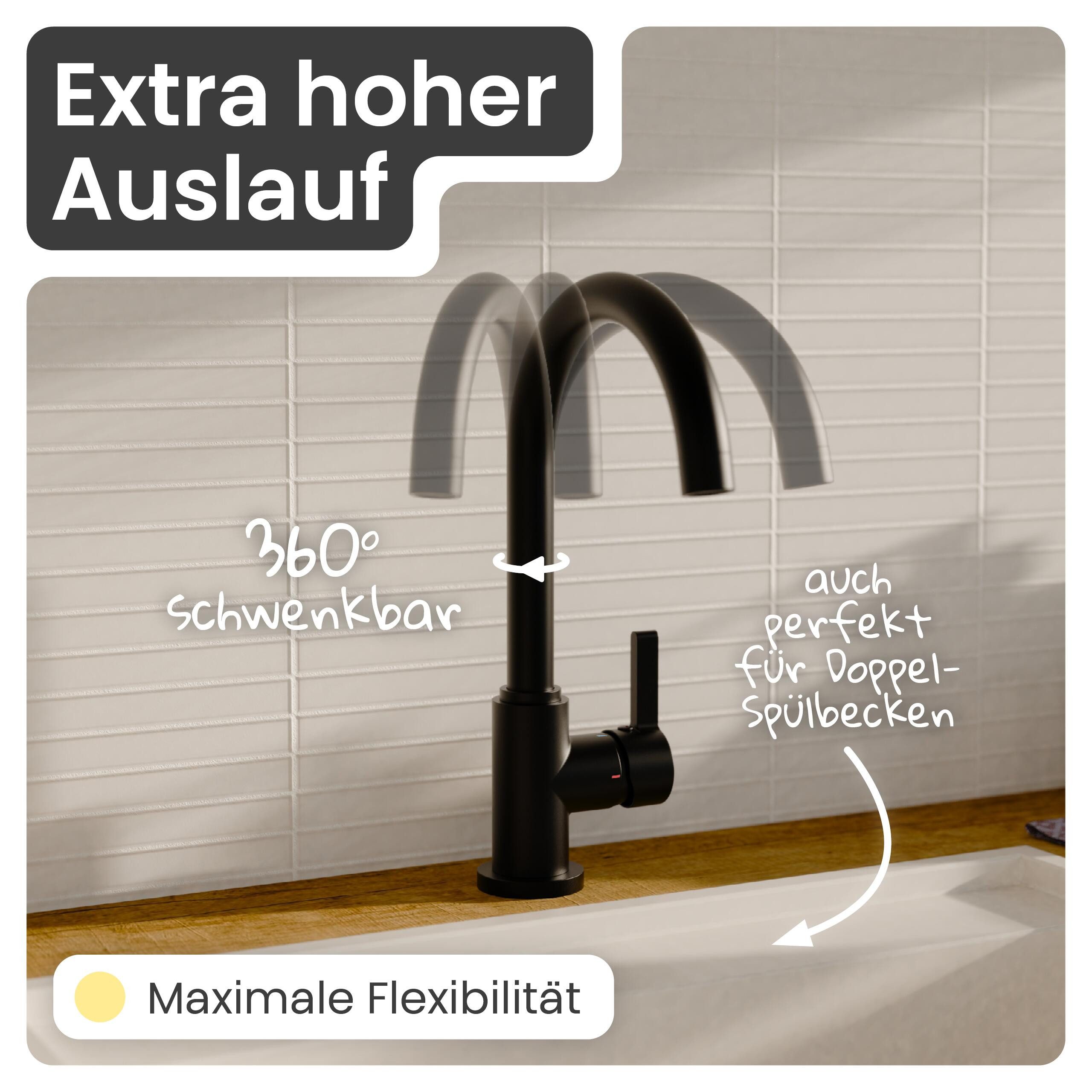 instmaier Spültischarmatur Leona 360° schwenkbar, Schwarz matt, Hochdruck