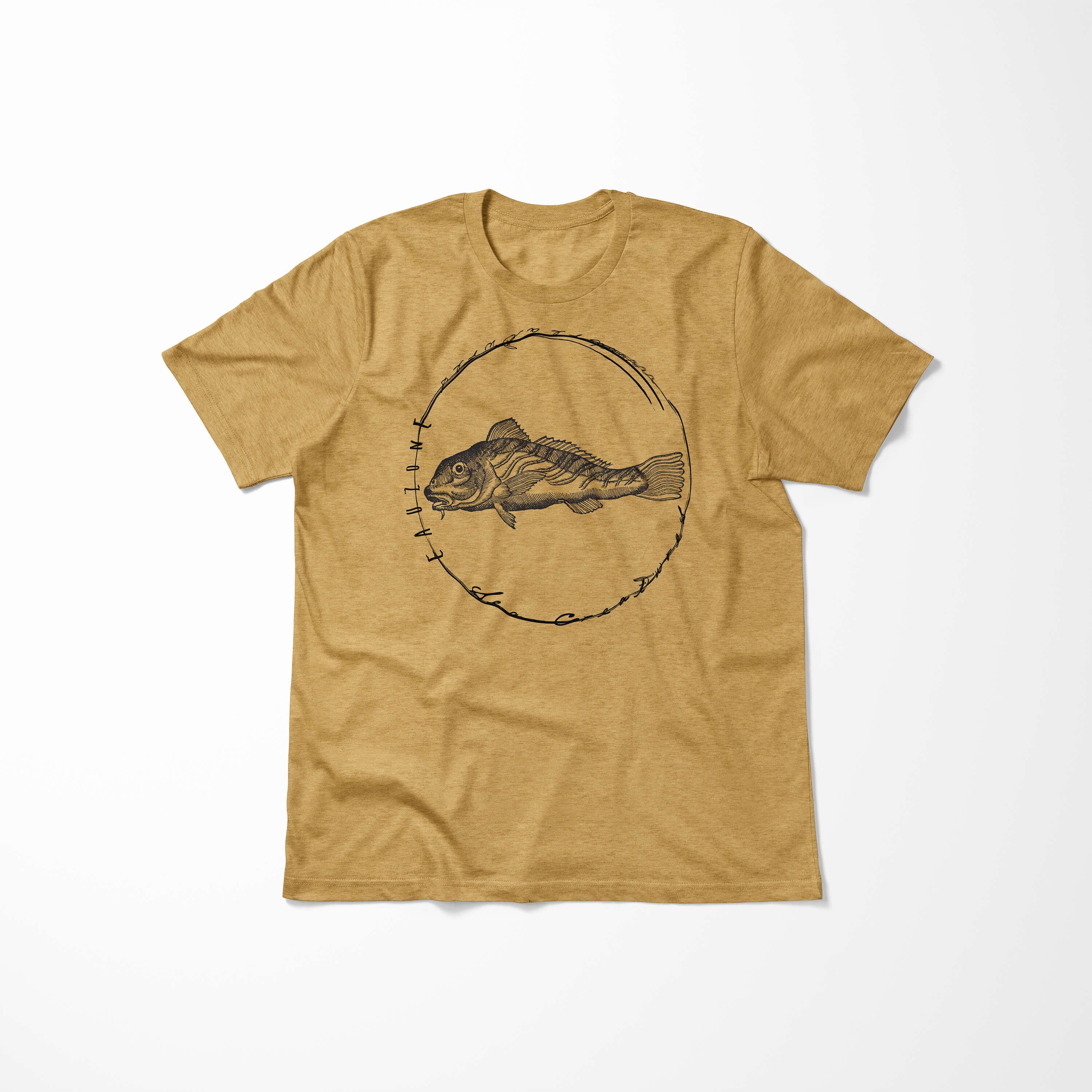 Tiefsee T-Shirt Sea Fische Struktur 066 Creatures, Sea Schnitt Antique sportlicher feine Serie: - / Art und Sinus T-Shirt Gold