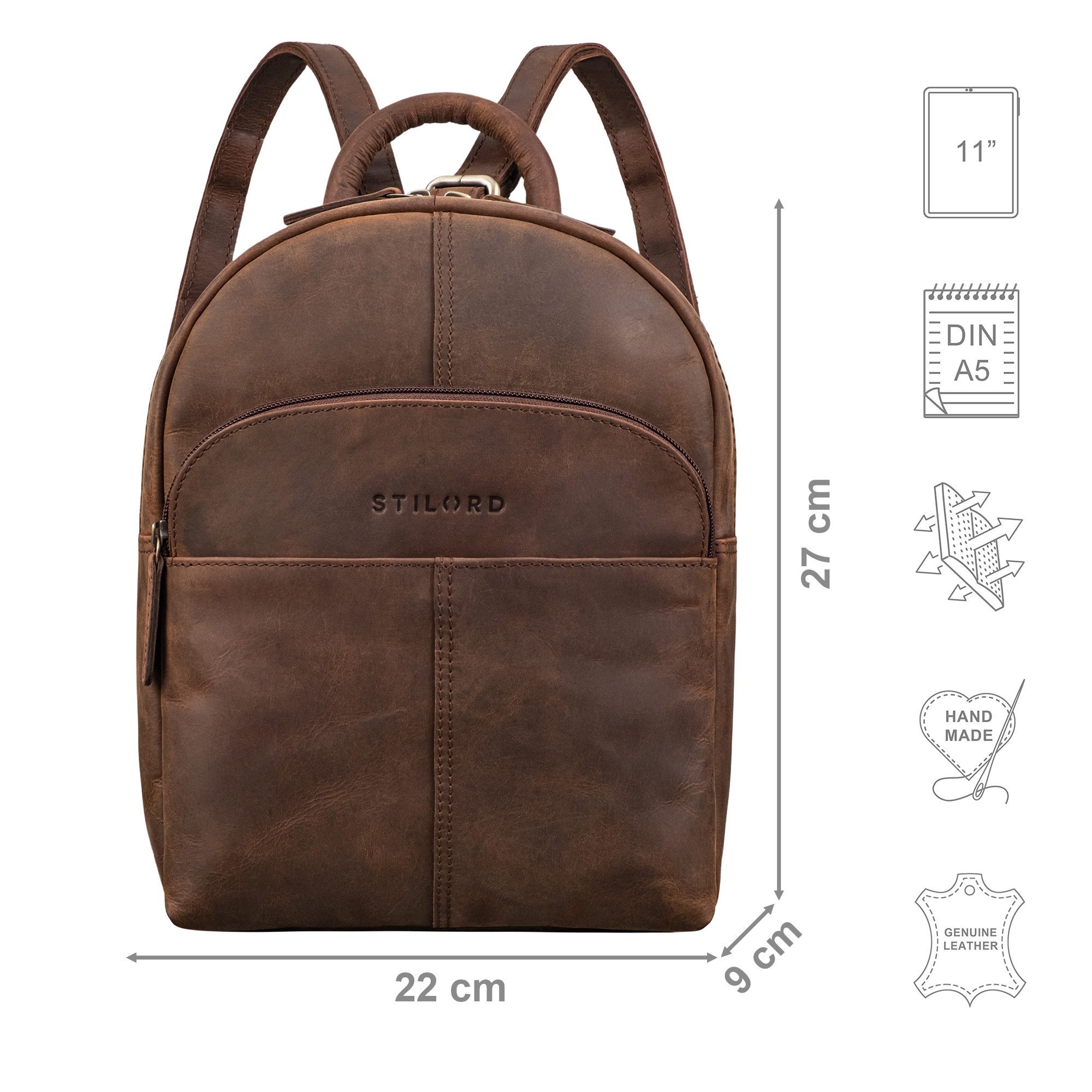 STILORD Cityrucksack "Elva" Kleiner Rucksack Damen Leder Daypack viele Fächer