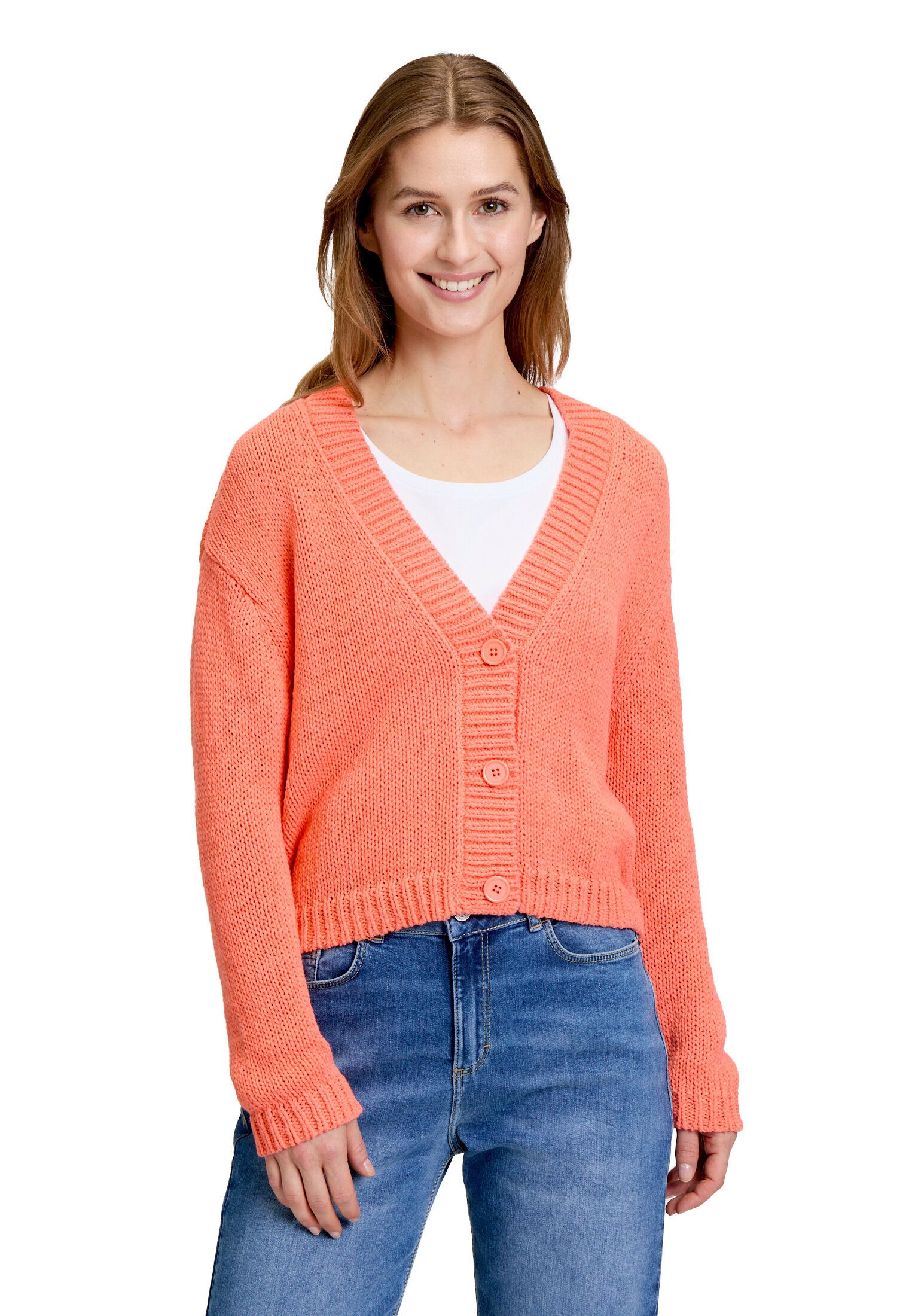 Cartoon Strickjacke Damen mit V-Ausschnitt (1-tlg) Rippbündchen
