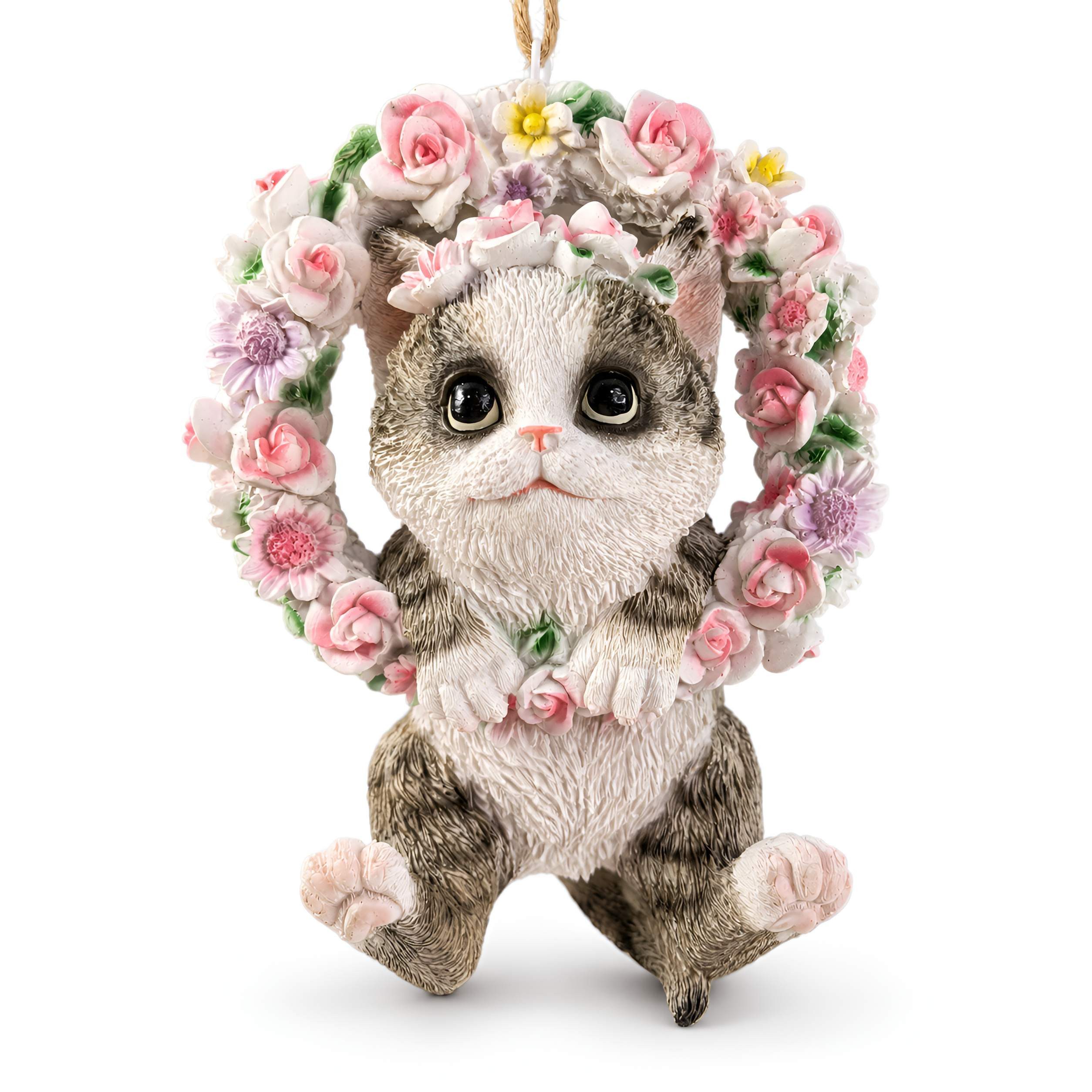 colourliving Hängedekoration Hängedeko Blumenkranz mit Hund oder Katze – Tierfigur (1 St), Liebevoller Charme für Fenster, Haus und Garten!