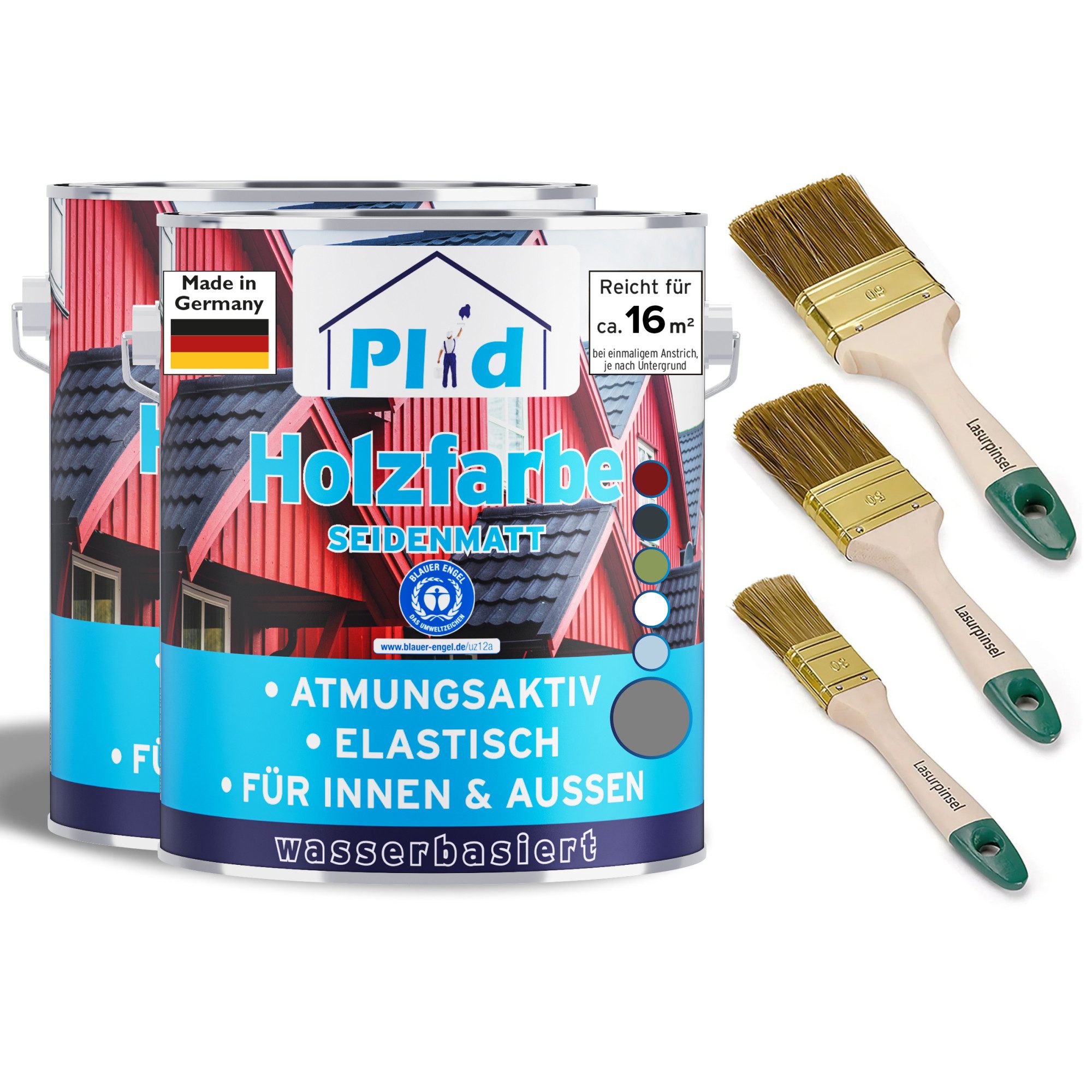 plid Holzlack Premium Holzfarbe Holzlack Farbe für Holz Pinsel, Schnelltrocknend, verarbeitungsfertig