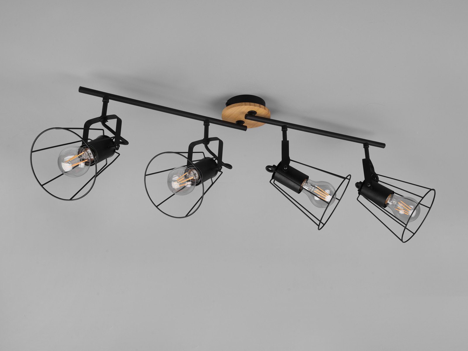 LED Warmweiß, Industriedesign meineWunschleuchte LED Holz Breite wechselbar, Deckenstrahler, Dimmfunktion, Gitterlampe Schwarz mit Esstischlampe 83cm