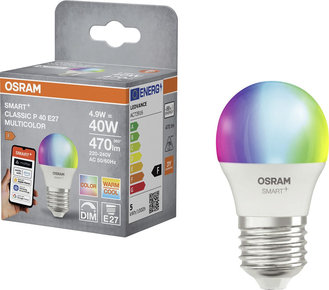 Osram LED-Leuchtmittel Osram SMART+ Matter Leuchtmittel E27 Classic 4.9W, Dimmbar