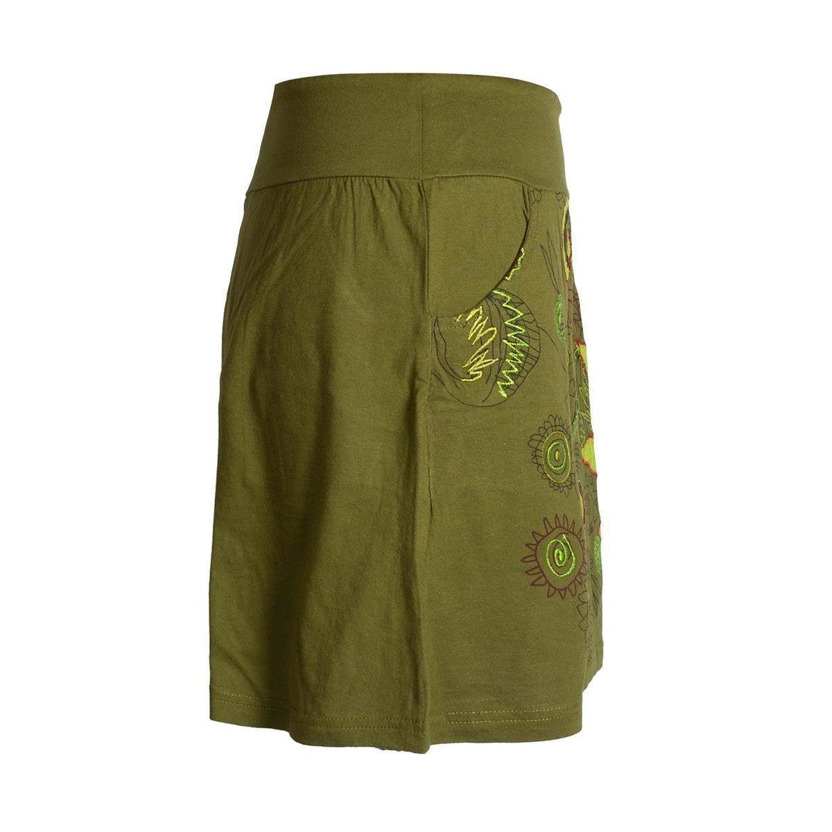 Vishes Minirock Baumwoll Rock mit großer gestickter Blume Cacheur, Ethno, Goa, Hippie Boho Style
