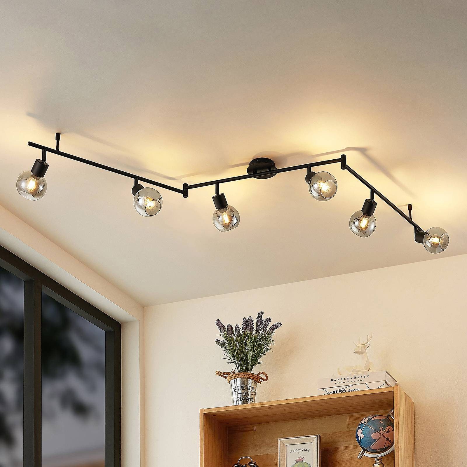 Lindby Deckenstrahler Eridia, Metall, Schwarz warmweiß IP20, 6 x 4 W LED, warmweiß