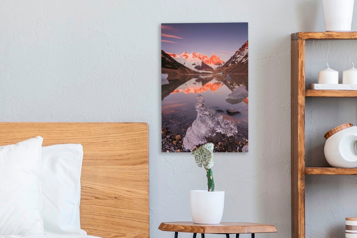 inkl. Gemälde, Berg Cerro (1 Chaltén auf Leinwandbild 20x30 OneMillionCanvasses® Zackenaufhänger, mit Leinwandbild cm im, Sonnenaufgang Eisschollen bespannt dem fertig St),